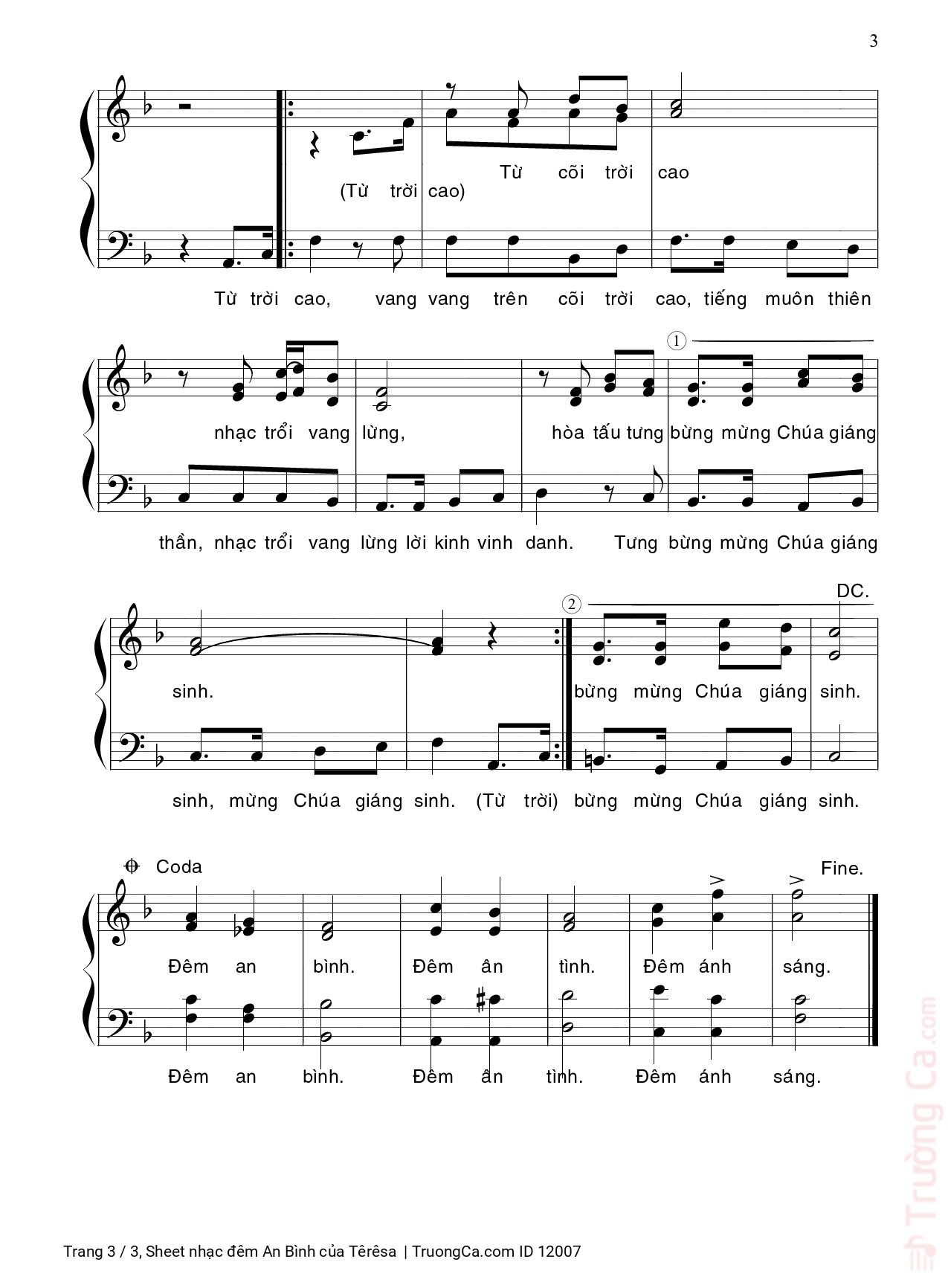 Page 3 of Sheet music PDF đêm An Bình - Têrêsa