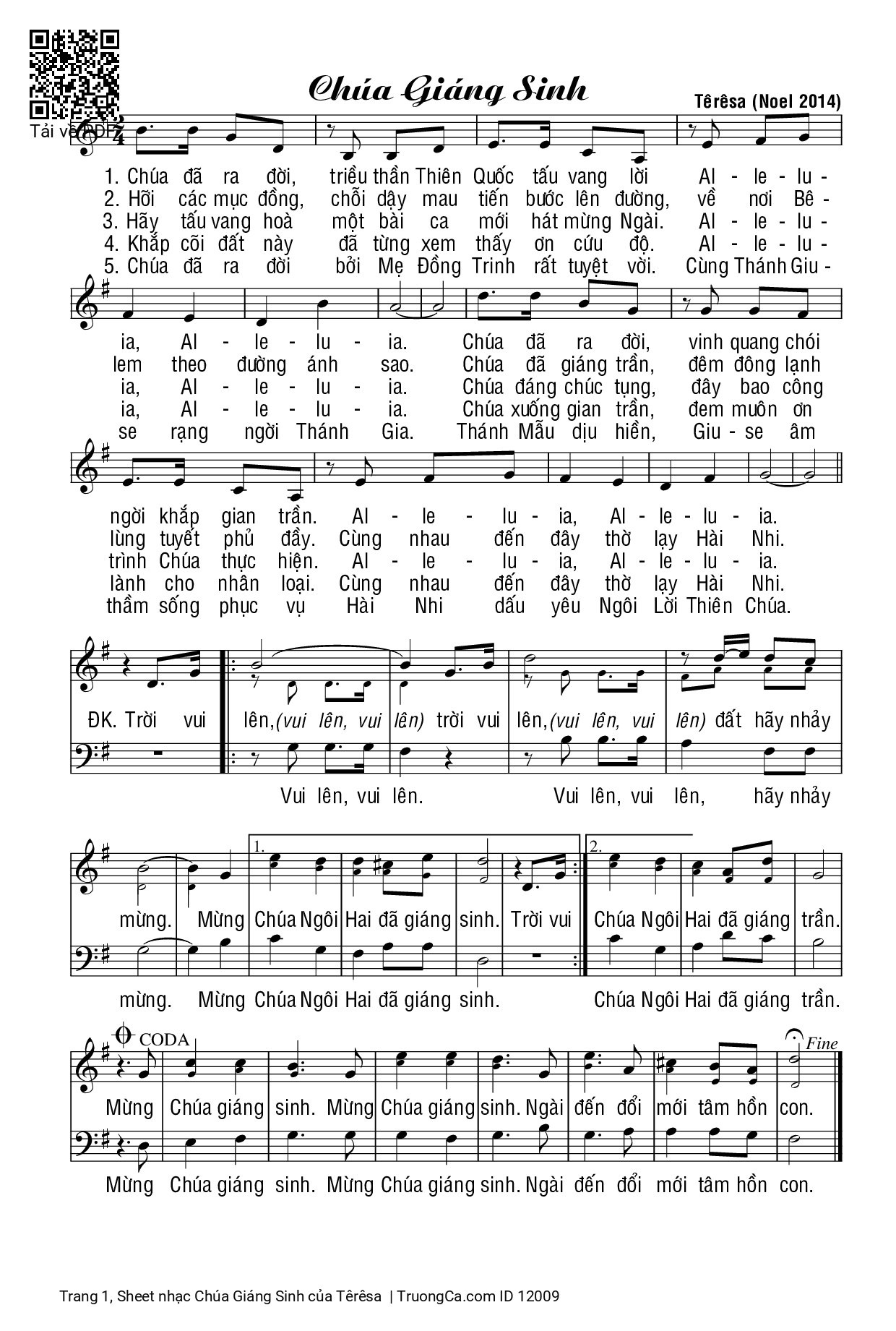 Page 1 of Sheet music PDF Chúa Giáng Sinh - Têrêsa