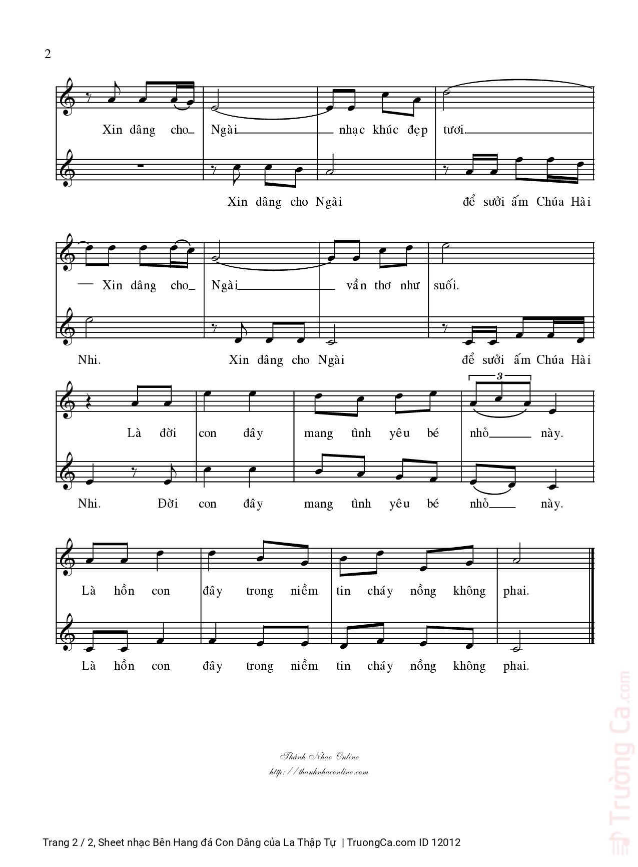 Page 2 of Sheet music PDF Bên Hang đá Con Dâng - La Thập Tự