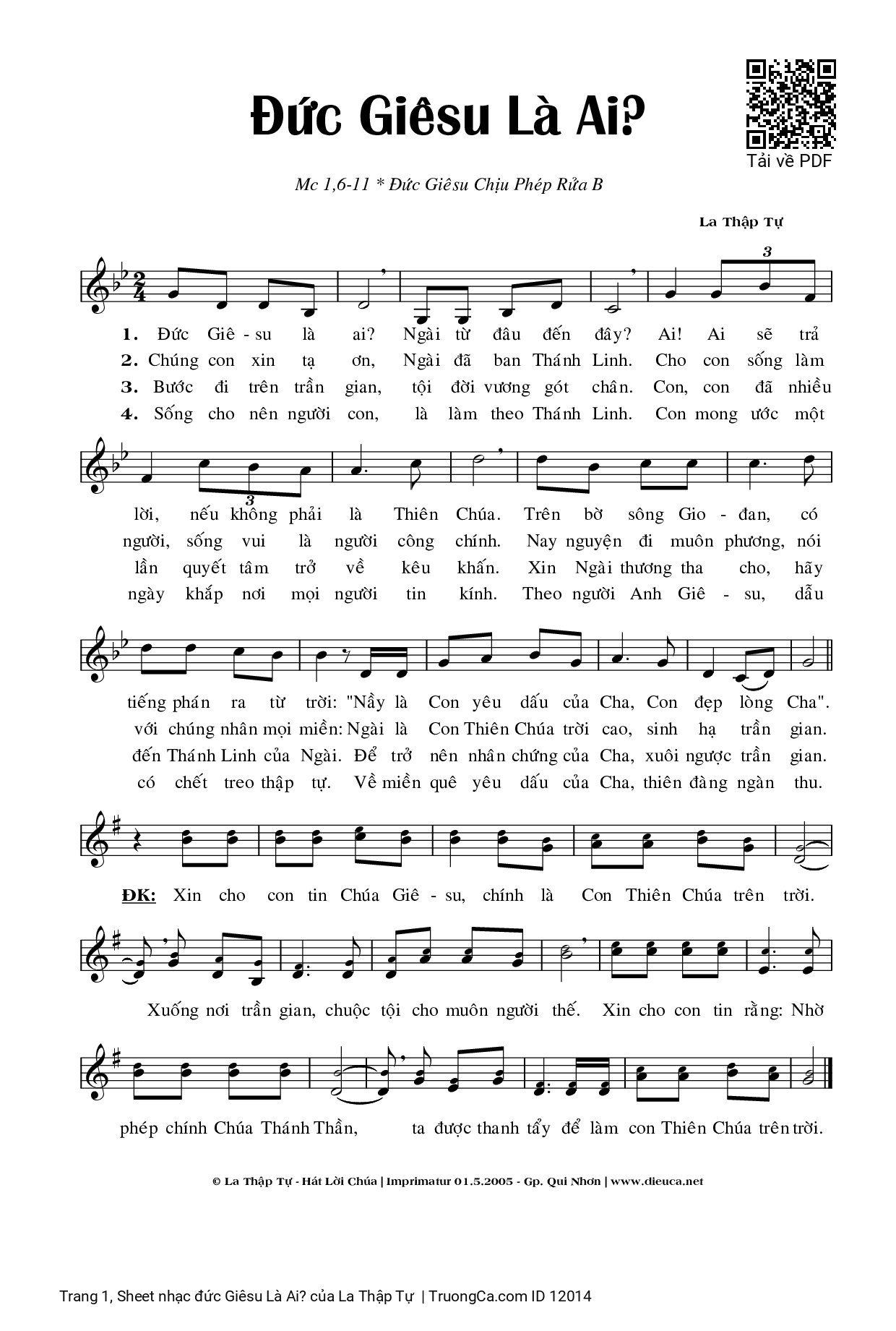 Page 1 of Sheet music PDF đức Giêsu Là Ai? - La Thập Tự