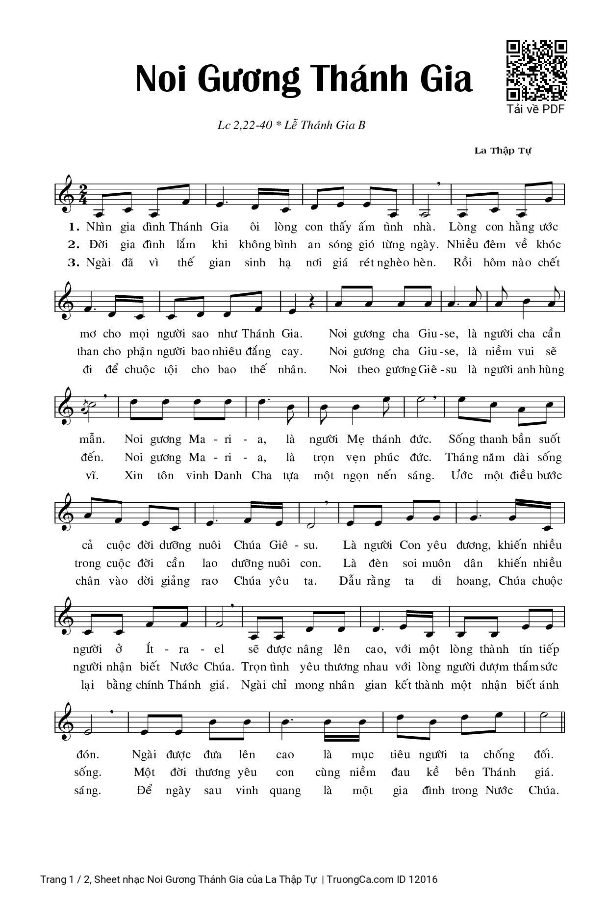 Sheet PDF of Noi Gương Thánh Gia