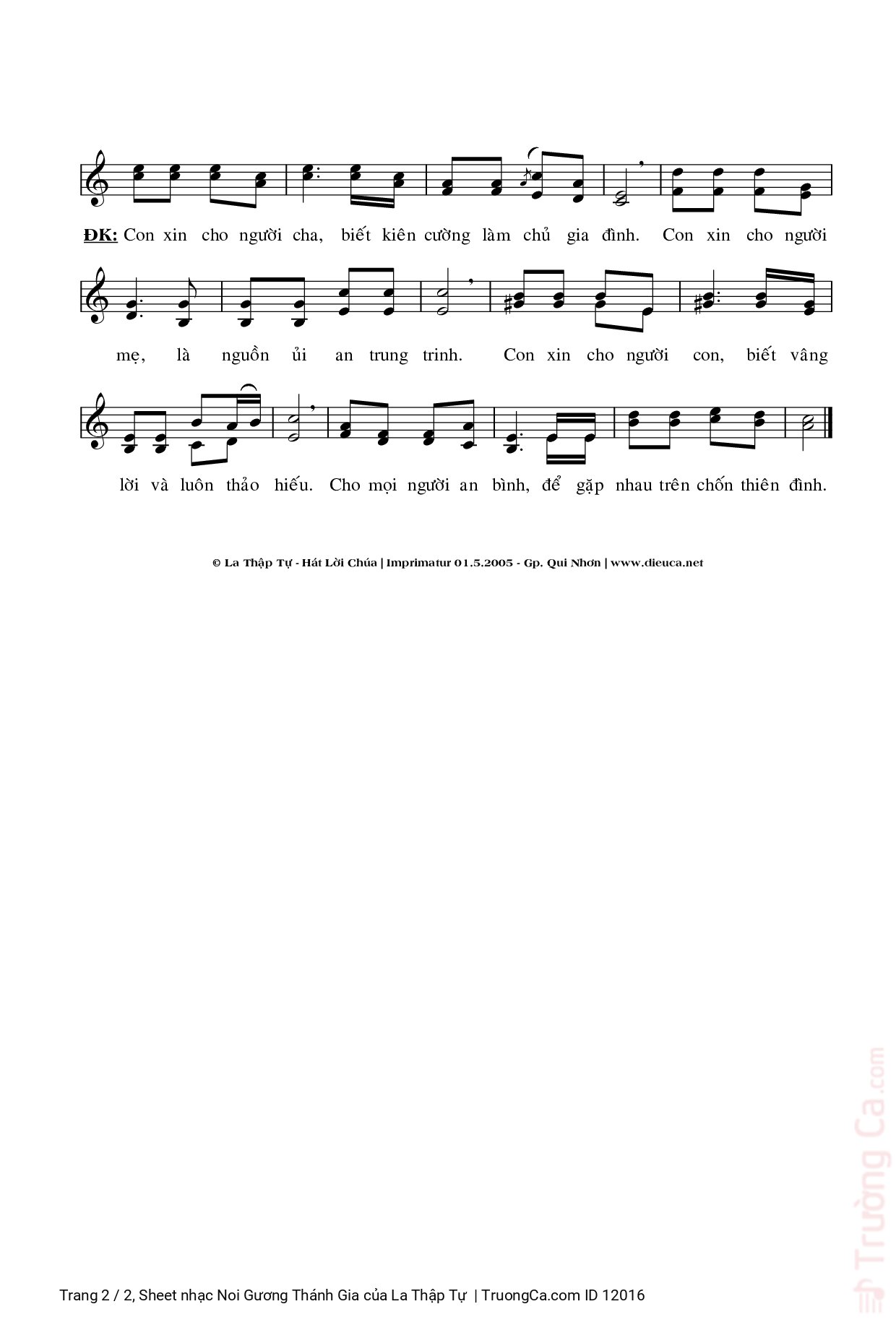 Page 2 of Sheet music PDF Noi Gương Thánh Gia - La Thập Tự