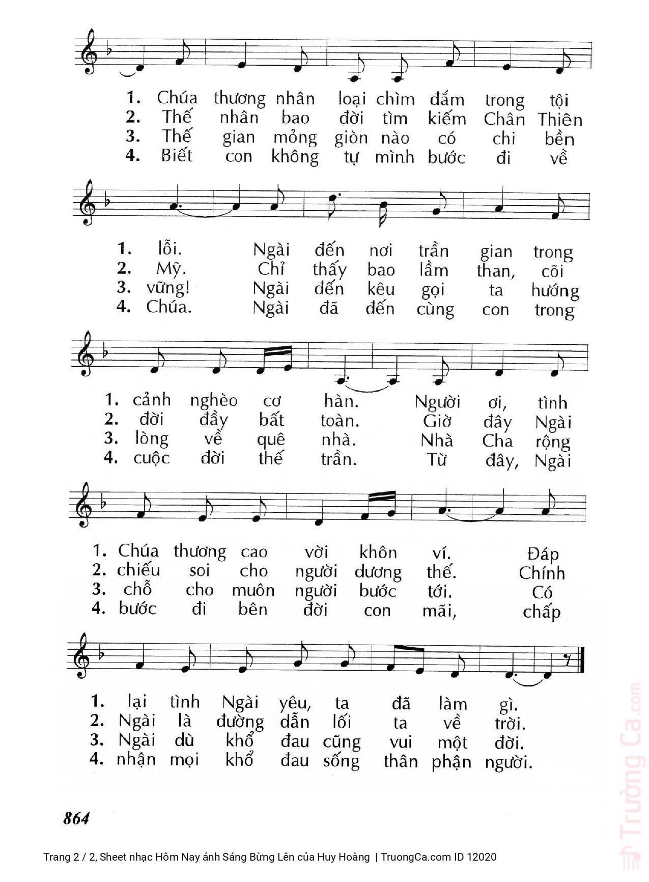Page 2 of Sheet music PDF Hôm Nay ánh Sáng Bừng Lên - Huy Hoàng