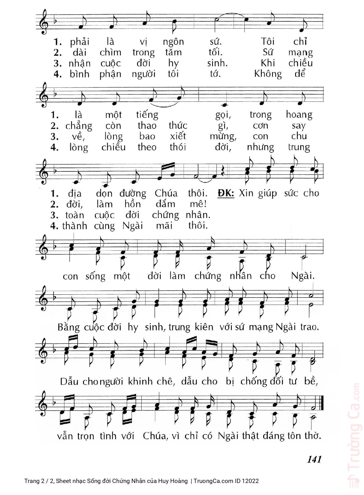 Page 2 of Sheet music PDF Sống đời Chứng Nhân - Huy Hoàng