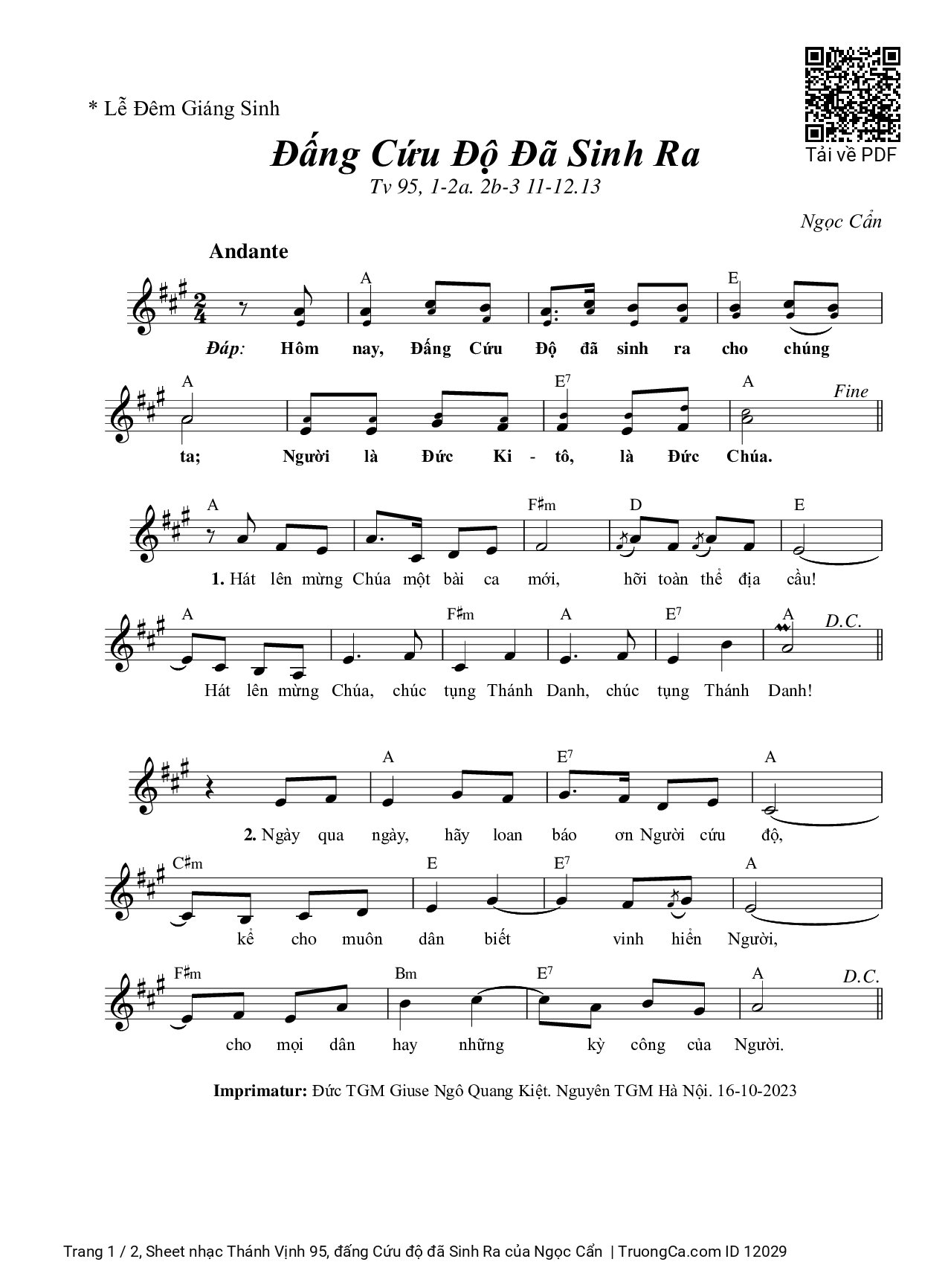 Sheet PDF of Thánh Vịnh 95, đấng Cứu độ đã Sinh Ra