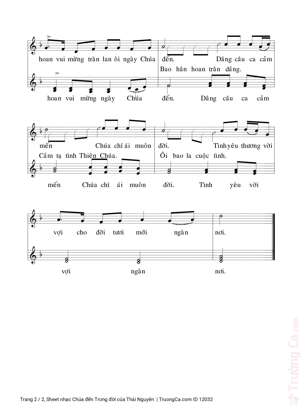 Page 2 of Sheet music PDF Chúa đến Trong đời - Thái Nguyên
