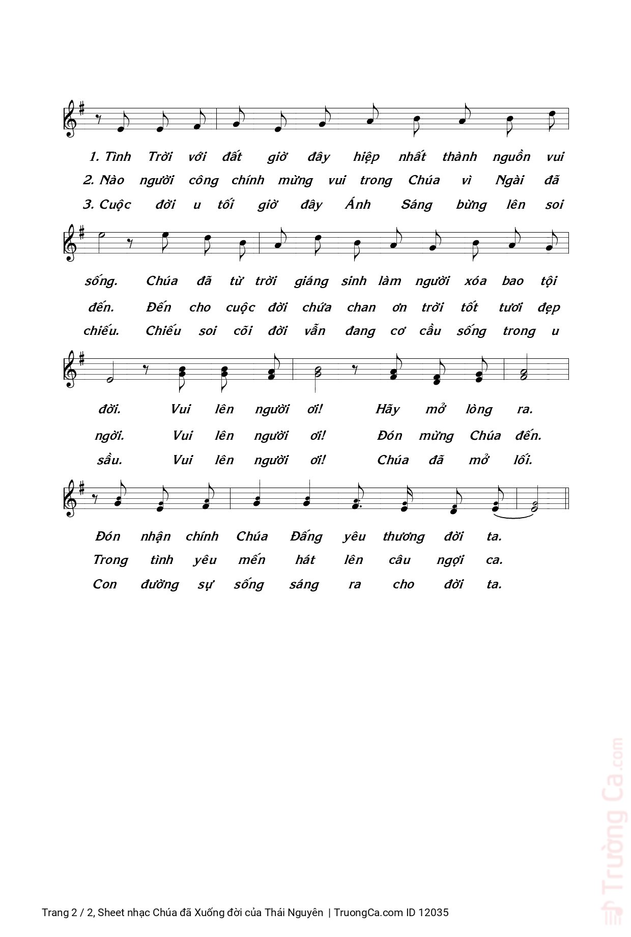Page 2 of Sheet music PDF Chúa đã Xuống đời - Thái Nguyên