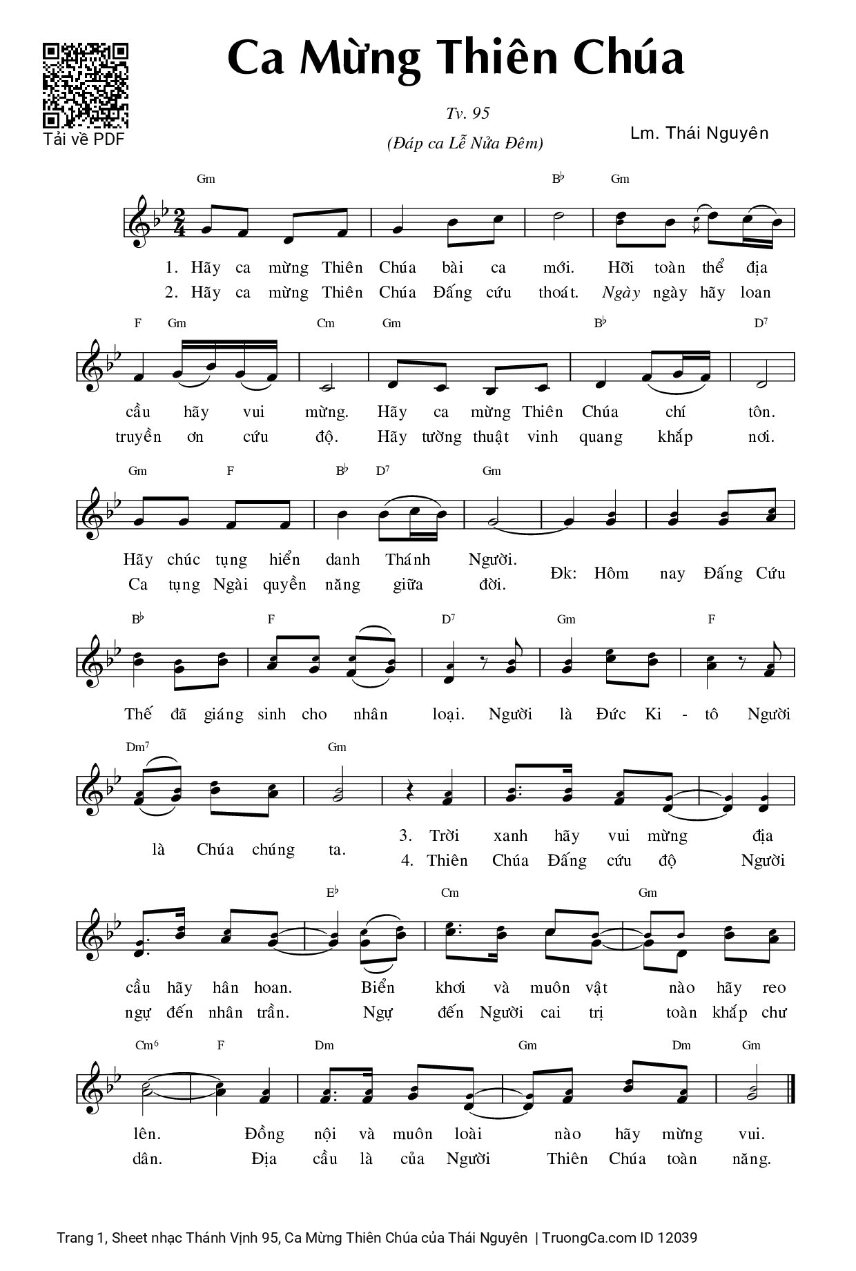 Sheet PDF of Thánh Vịnh 95, Ca Mừng Thiên Chúa