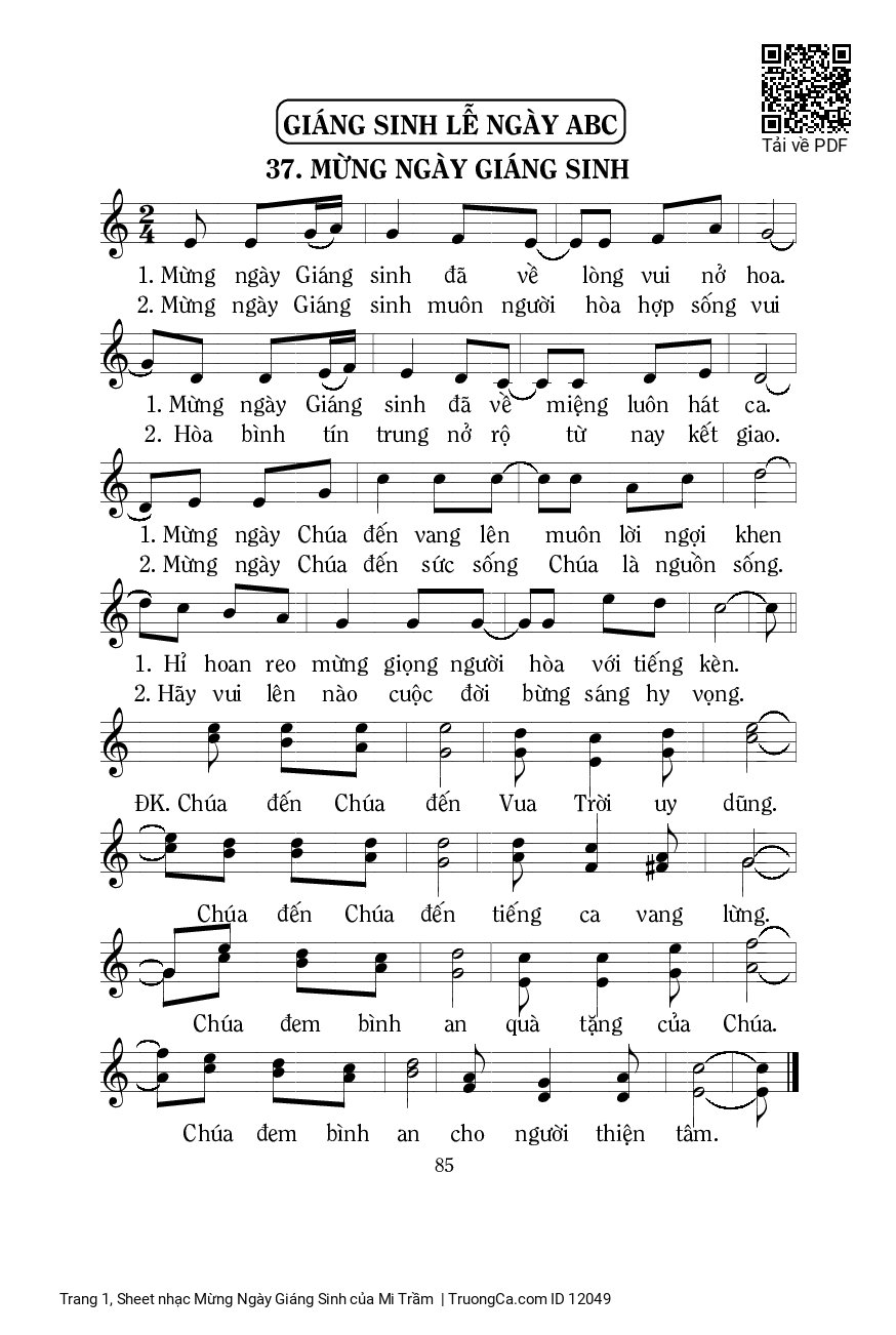 Page 1 of Sheet music PDF Mừng Ngày Giáng Sinh - Mi Trầm