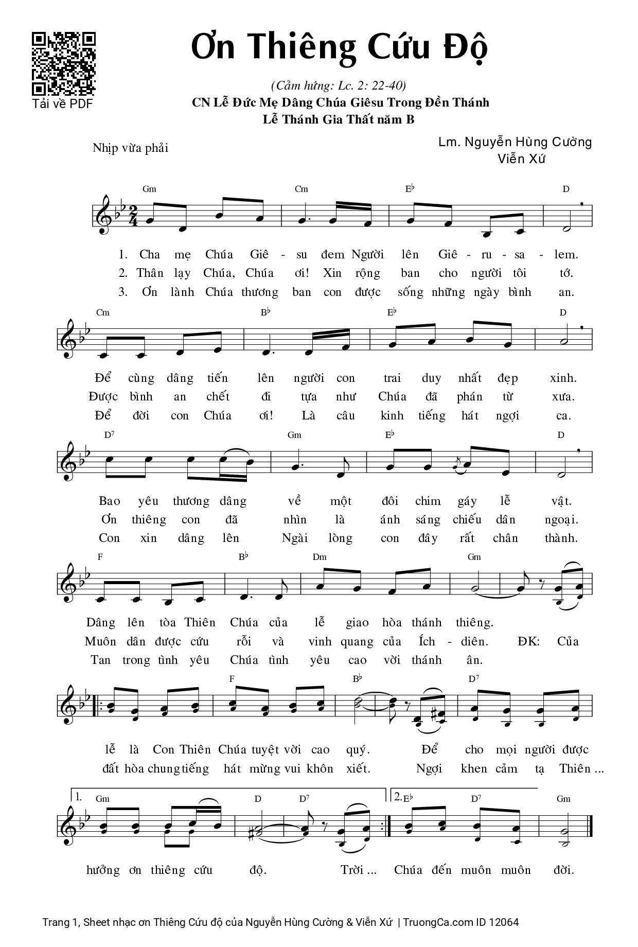 Page 1 of Sheet music PDF ơn Thiêng Cứu độ - Nguyễn Hùng Cường & Viễn Xứ