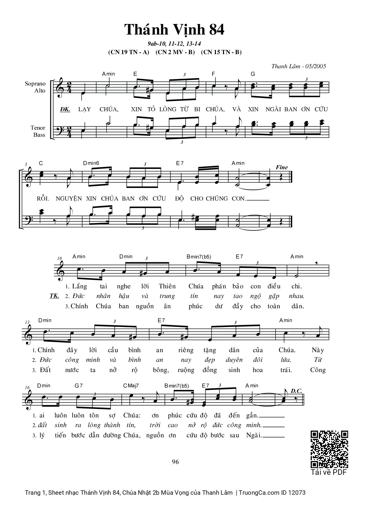 Sheet PDF of Thánh Vịnh 84, Chúa Nhật 2b Mùa Vọng