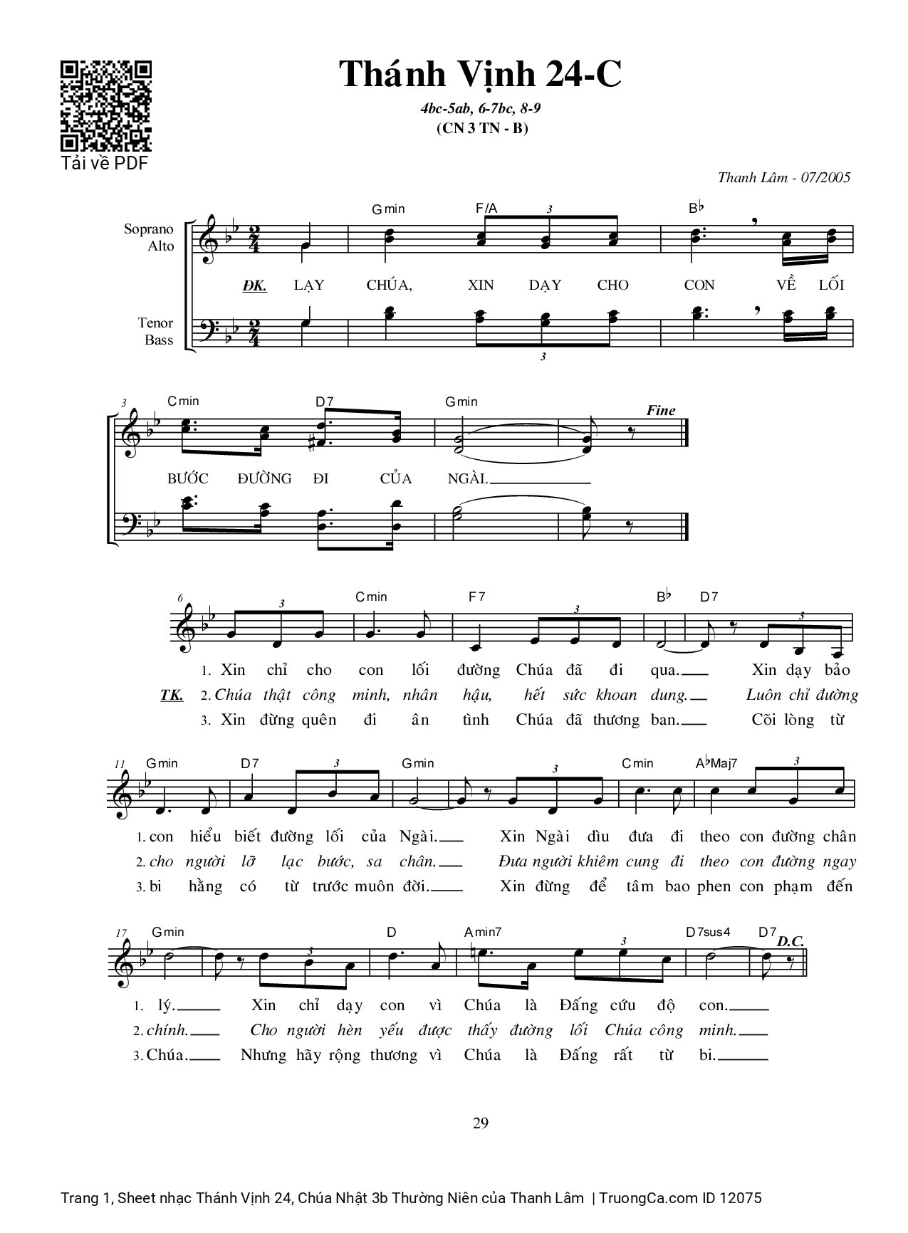 Page 1 of Sheet music PDF Thánh Vịnh 24, Chúa Nhật 3b Thường Niên - Thanh Lâm