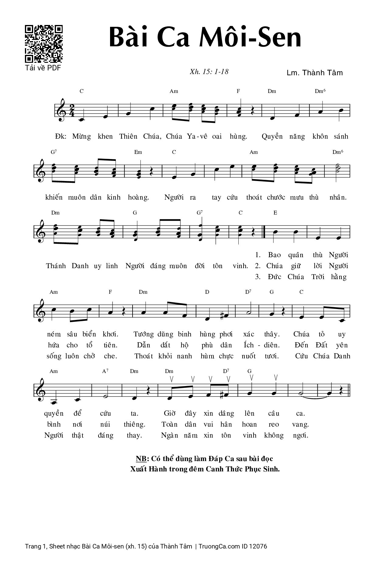 Page 1 of Sheet music PDF Bài Ca Môi-sen (xh. 15) - Thành Tâm