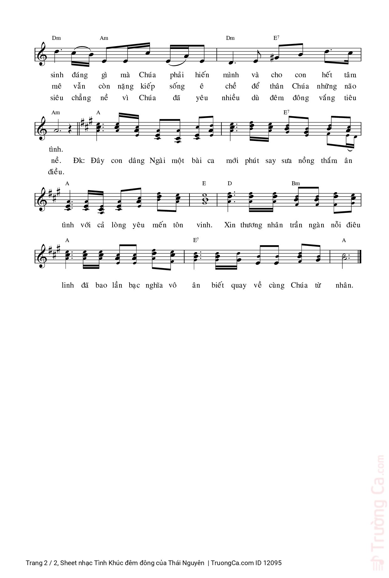 Page 2 of Sheet music PDF Tình Khúc đêm đông - Thái Nguyên