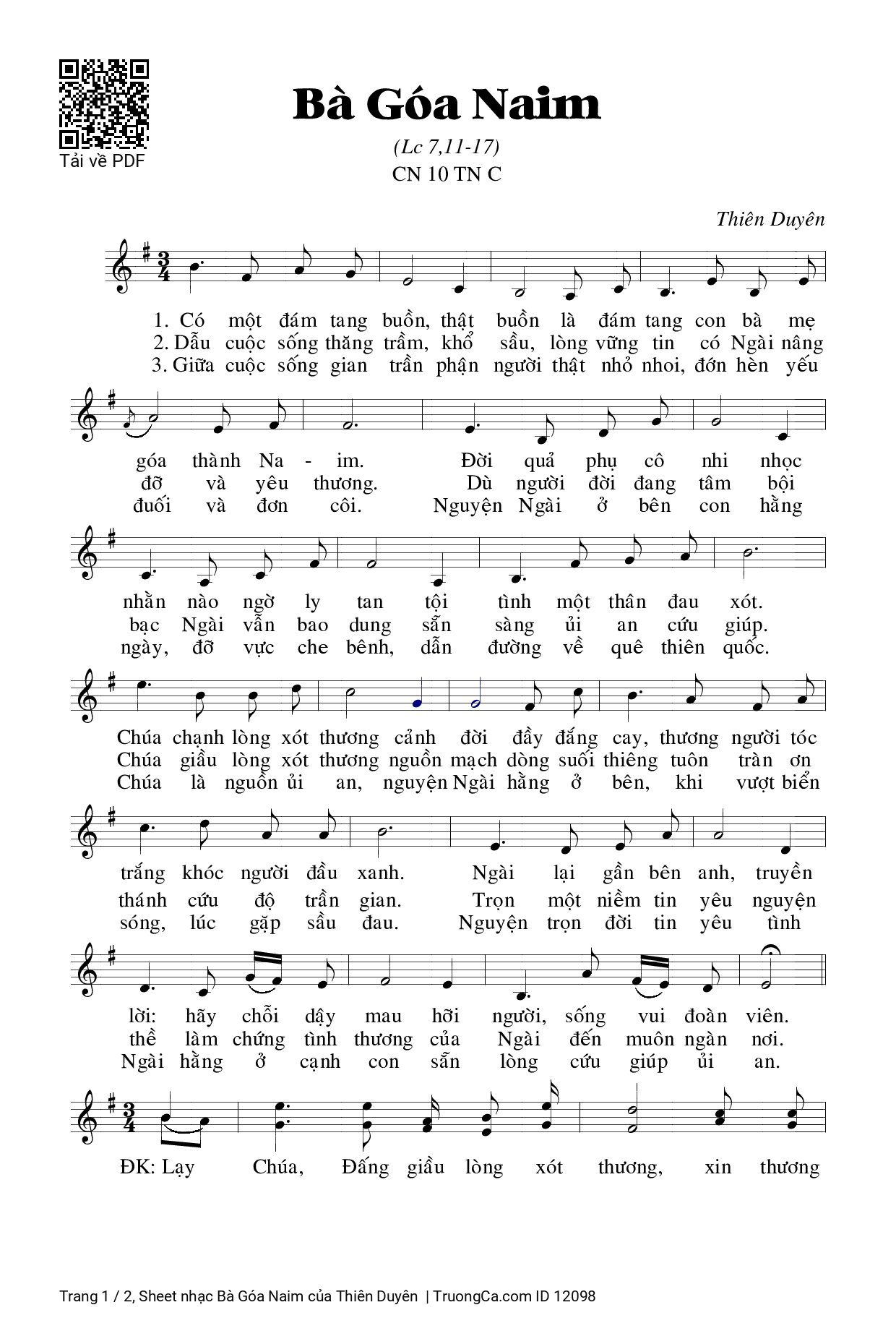 Sheet PDF of Bà Góa Naim - Thiên Duyên