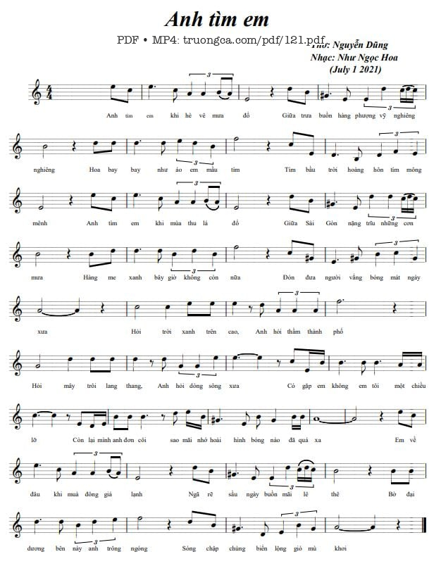 Sheet PDF of Anh tìm em - Như Ngọc Hoa