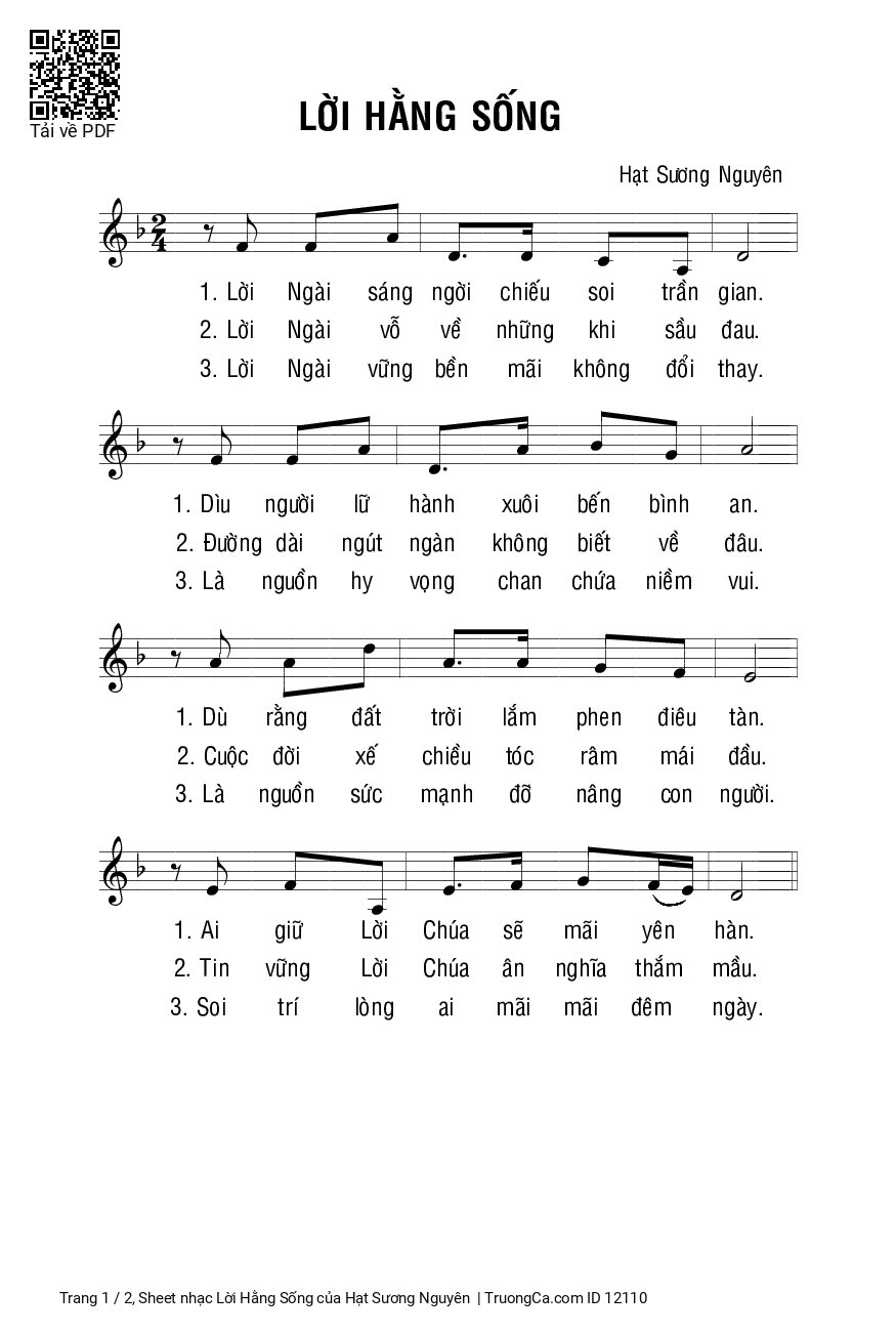 Page 1 of Sheet music PDF Lời Hằng Sống - Hạt Sương Nguyên