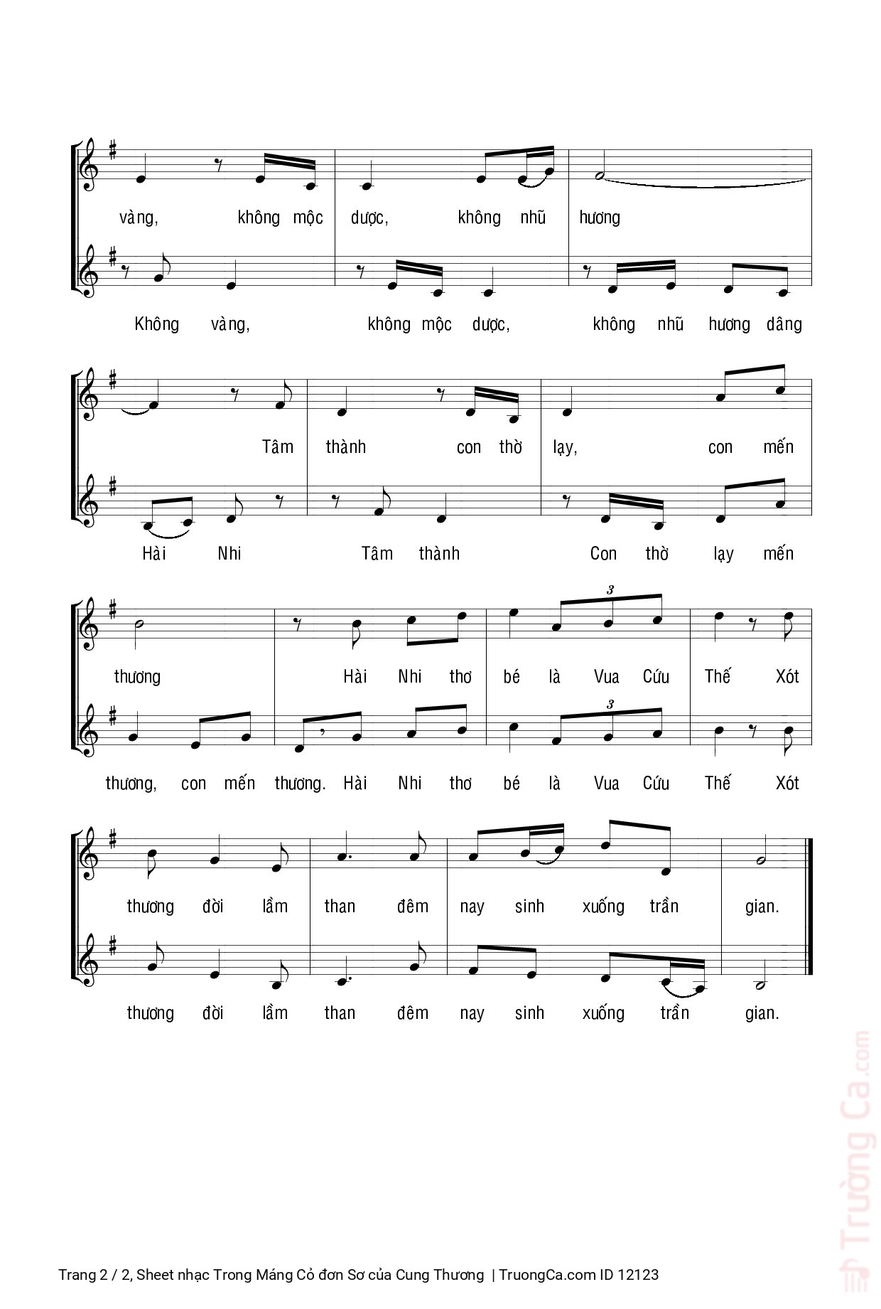 Page 2 of Sheet music PDF Trong Máng Cỏ đơn Sơ - Cung Thương