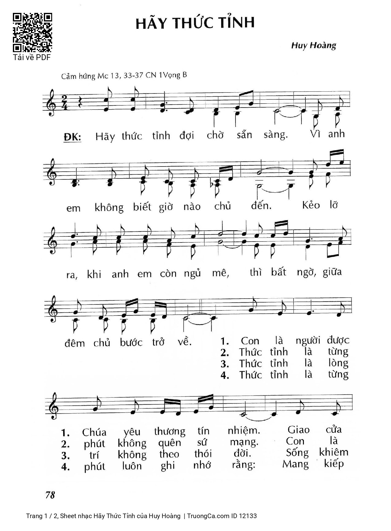 Sheet PDF of Hãy Thức Tỉnh