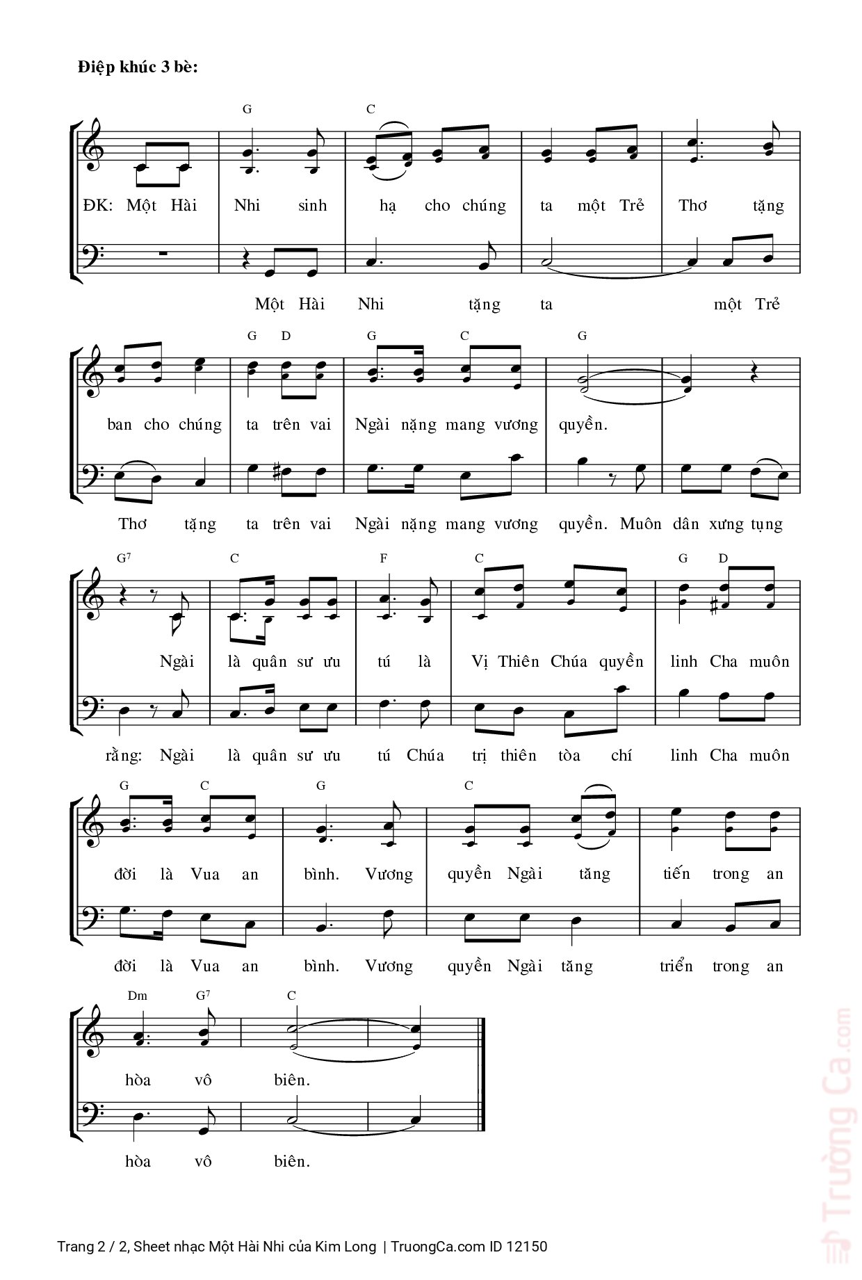 Page 2 of Sheet music PDF Một Hài Nhi - Kim Long