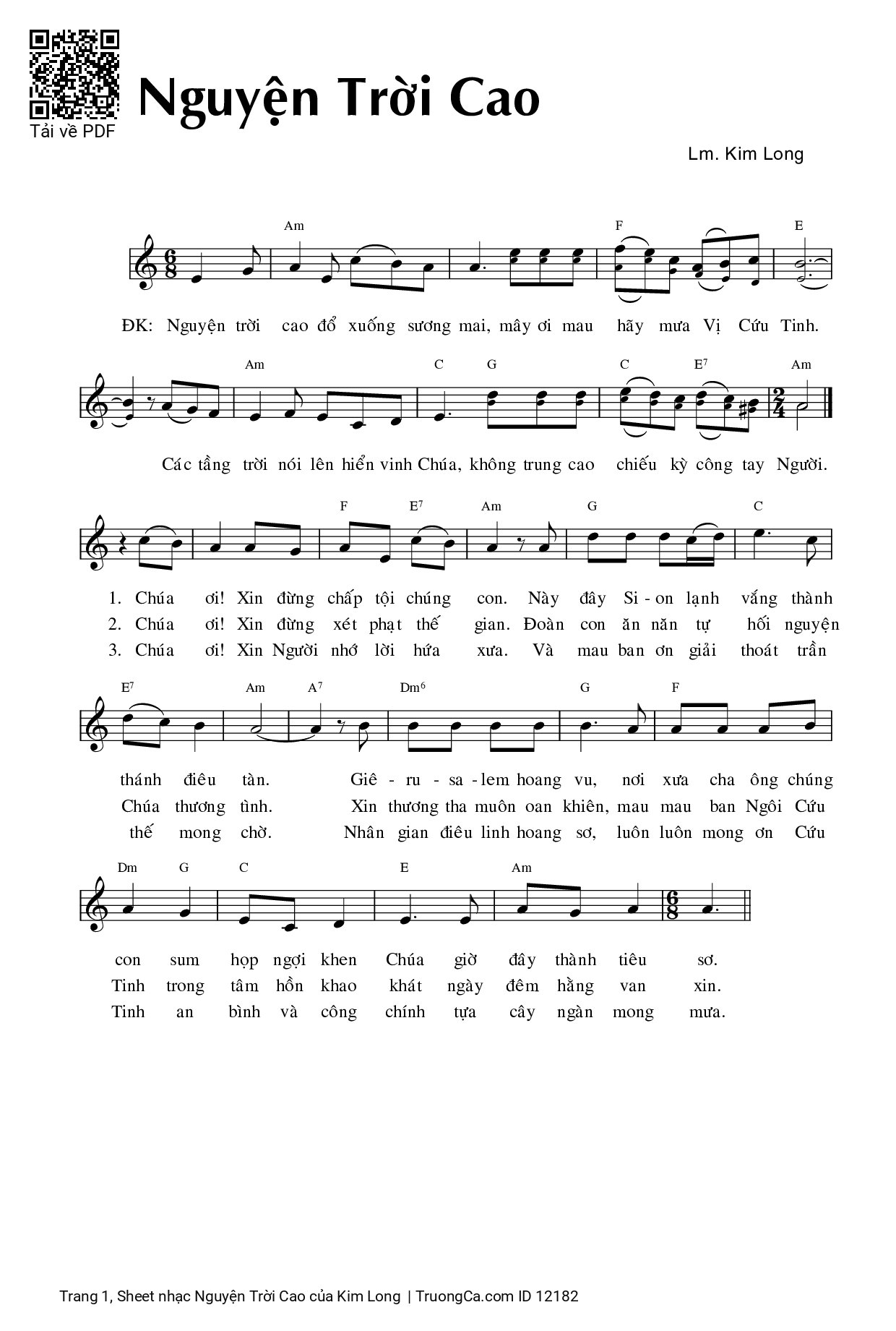 Sheet PDF of Nguyện Trời Cao