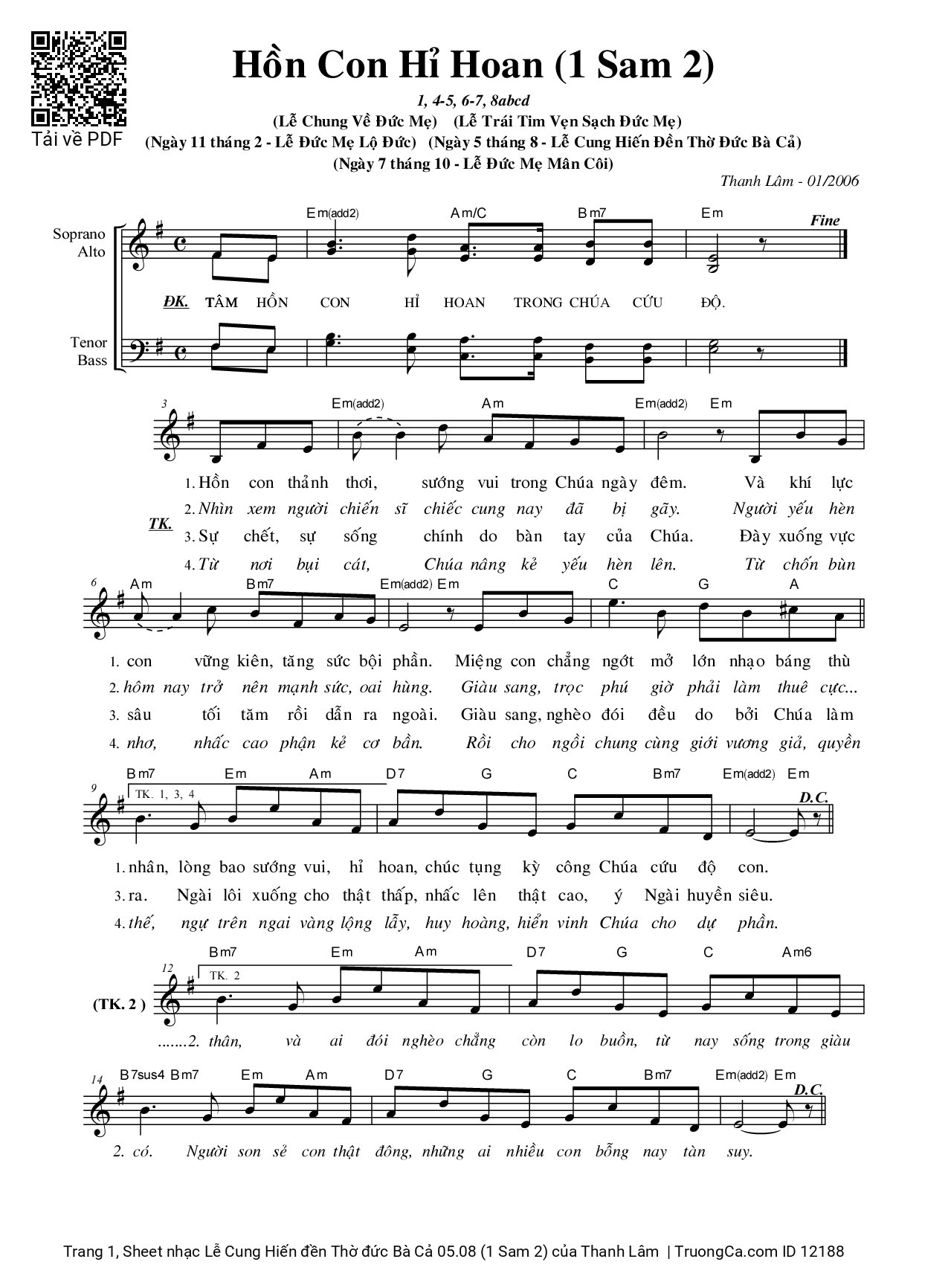 Sheet PDF of Lễ Cung Hiến đền Thờ đức Bà Cả 05.08 (1 Sam 2)