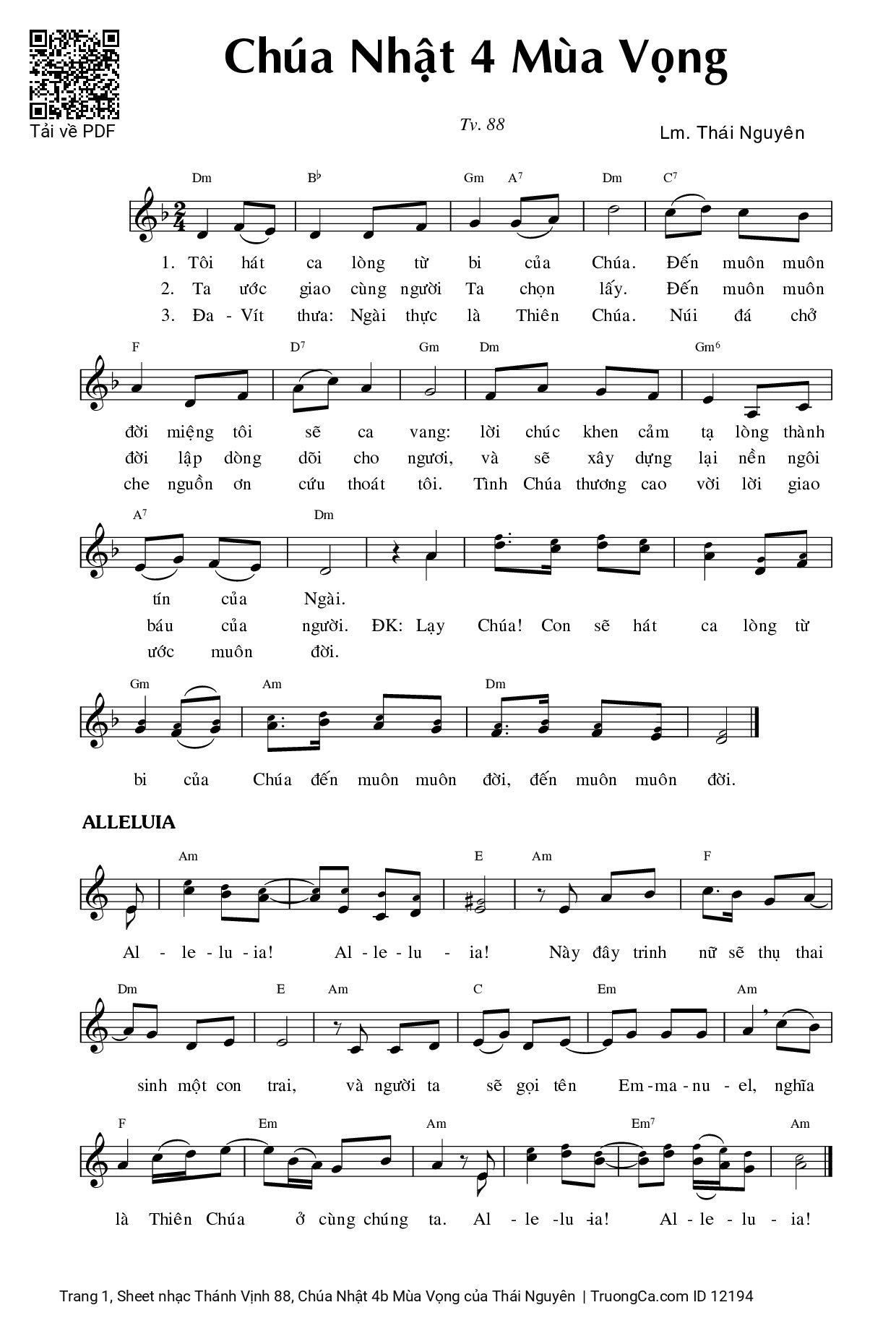 Sheet PDF of Thánh Vịnh 88, Chúa Nhật 4b Mùa Vọng