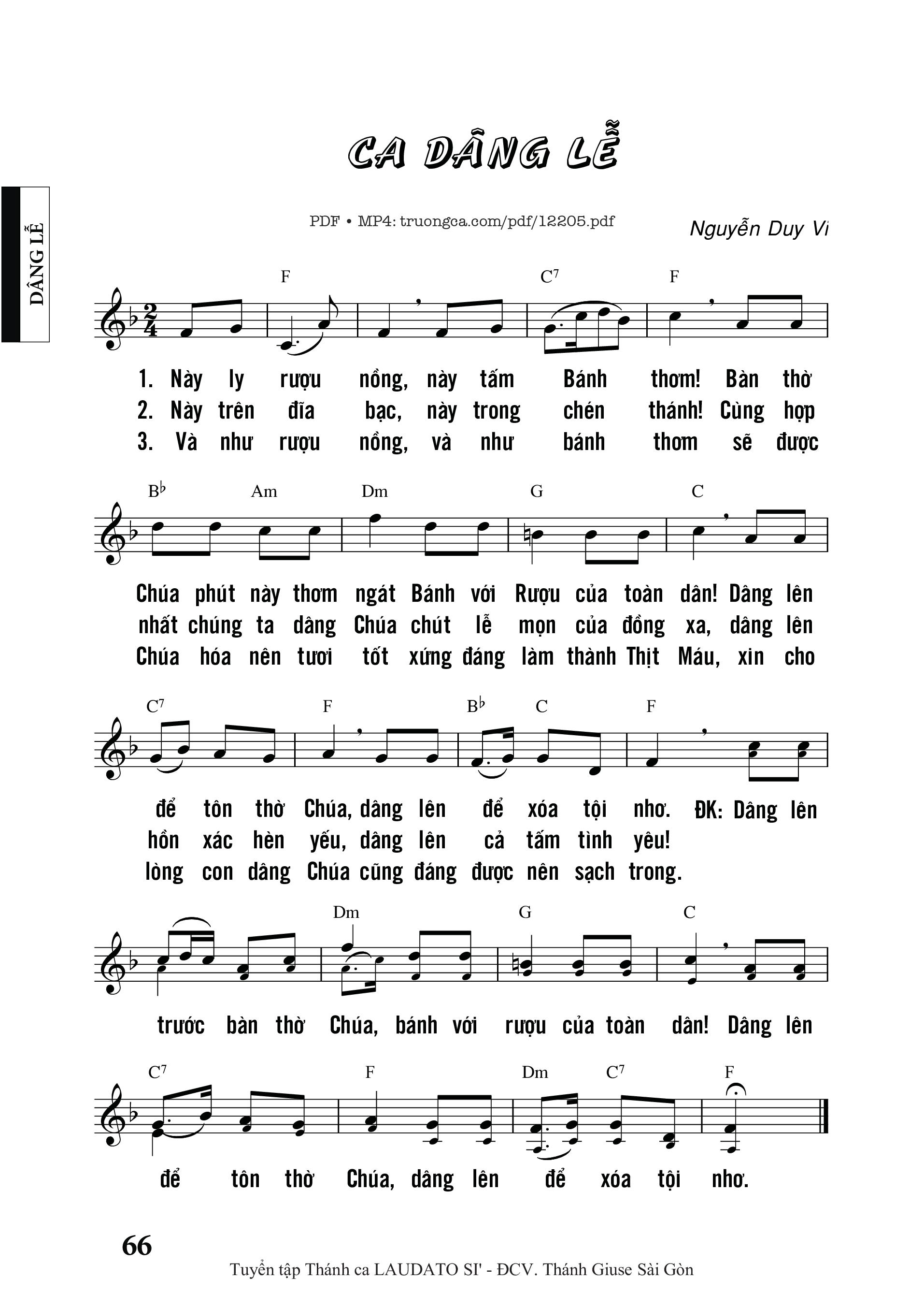 Sheet PDF of Ca Dâng Lễ - Nguyễn Duy Vi