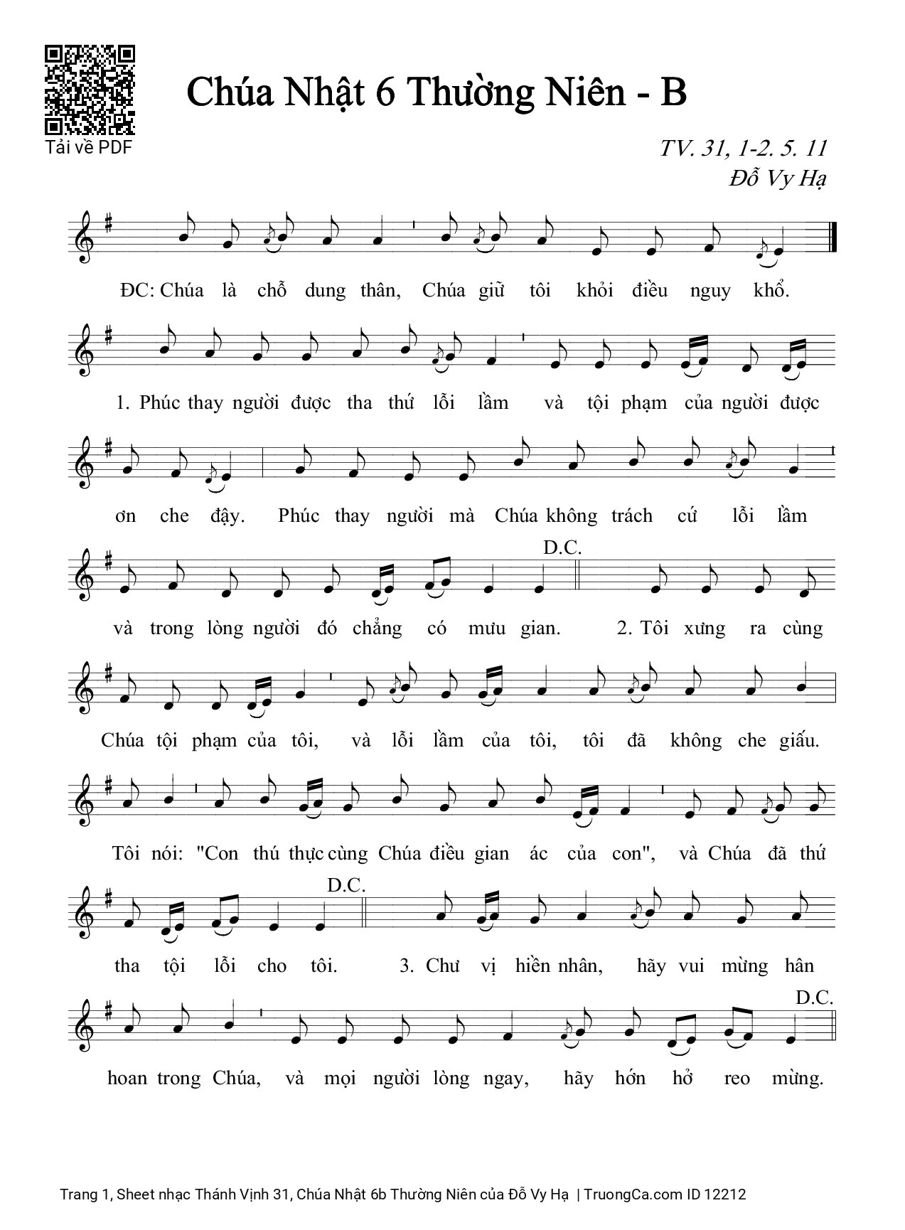 Page 1 of Sheet music PDF Thánh Vịnh 31, Chúa Nhật 6b Thường Niên - Đỗ Vy Hạ