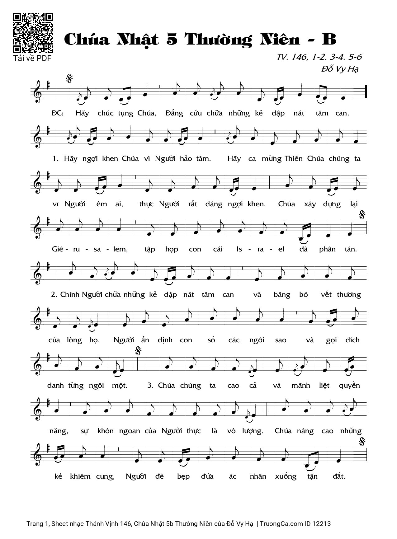 Sheet PDF of Thánh Vịnh 146, Chúa Nhật 5b Thường Niên