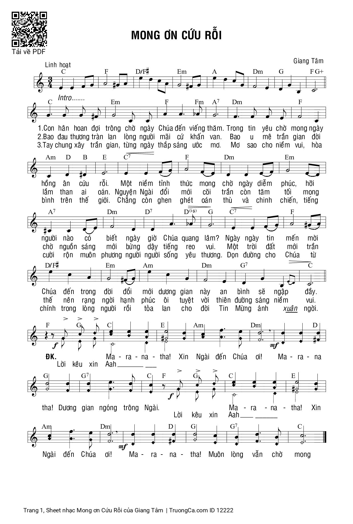 Sheet PDF of Mong ơn Cứu Rỗi