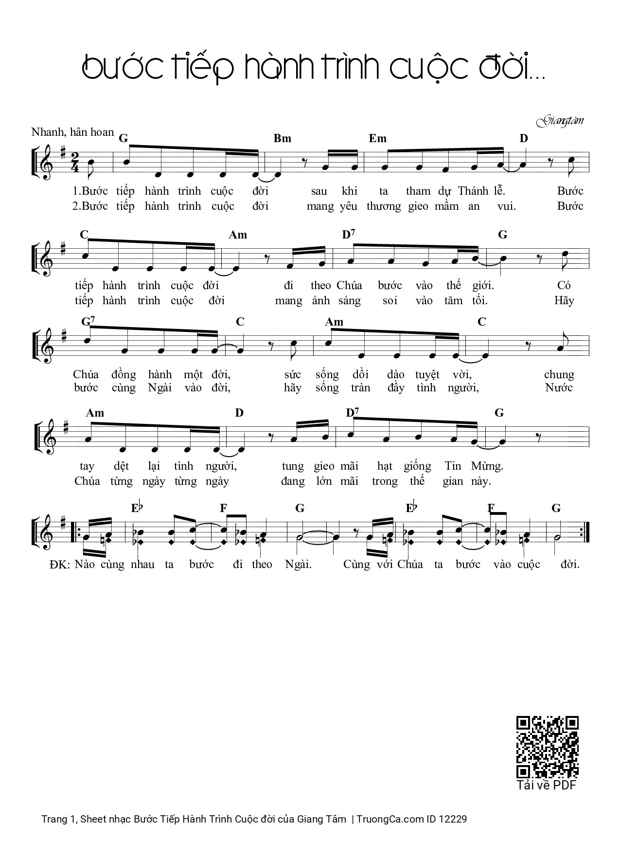 Sheet PDF of Bước Tiếp Hành Trình Cuộc đời