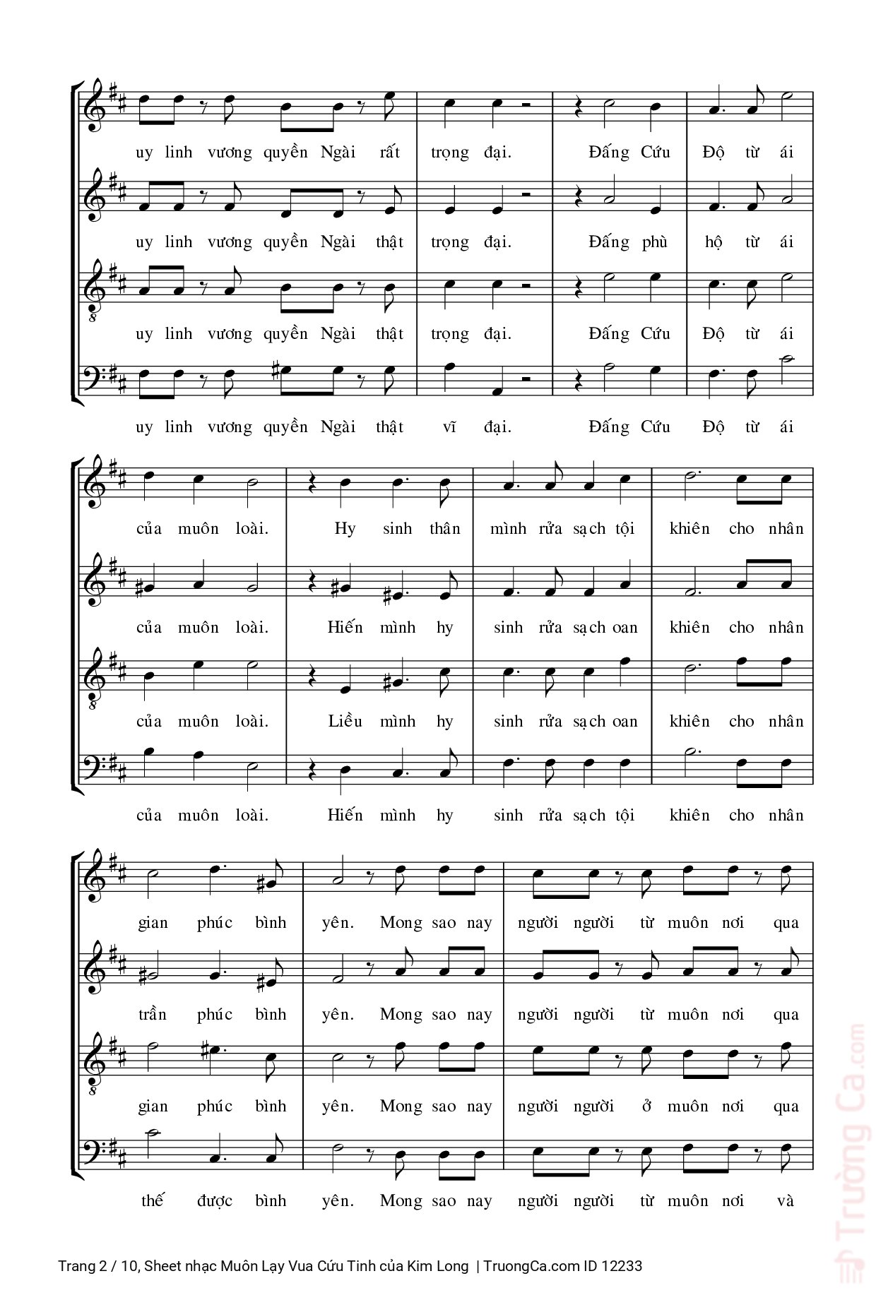 Page 2 of Sheet music PDF Muôn Lạy Vua Cứu Tinh - Kim Long