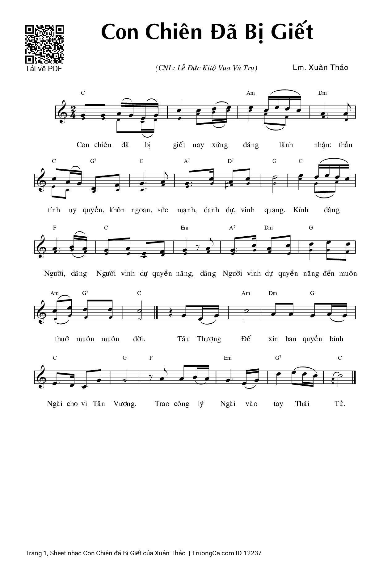 Sheet PDF of Con Chiên đã Bị Giết