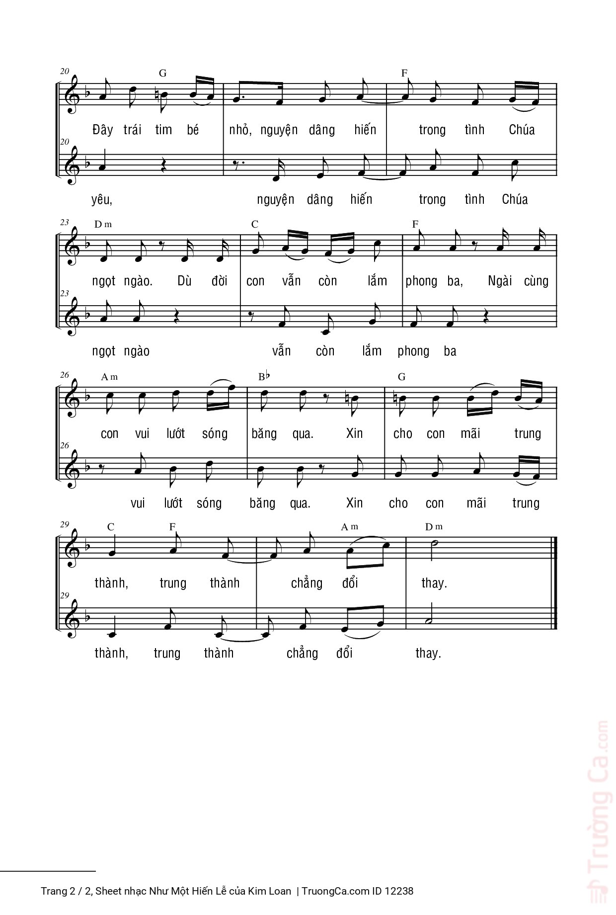 Page 2 of Sheet music PDF Như Một Hiến Lễ - Kim Loan