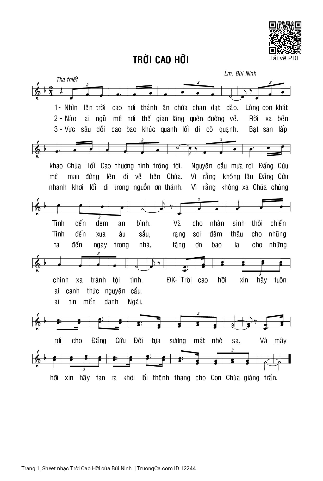 Sheet PDF of Trời Cao Hỡi