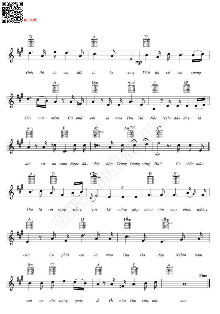 Page 2 of Sheet music PDF Có phải em mùa thu Hà Nội - Trần Quang Lộc