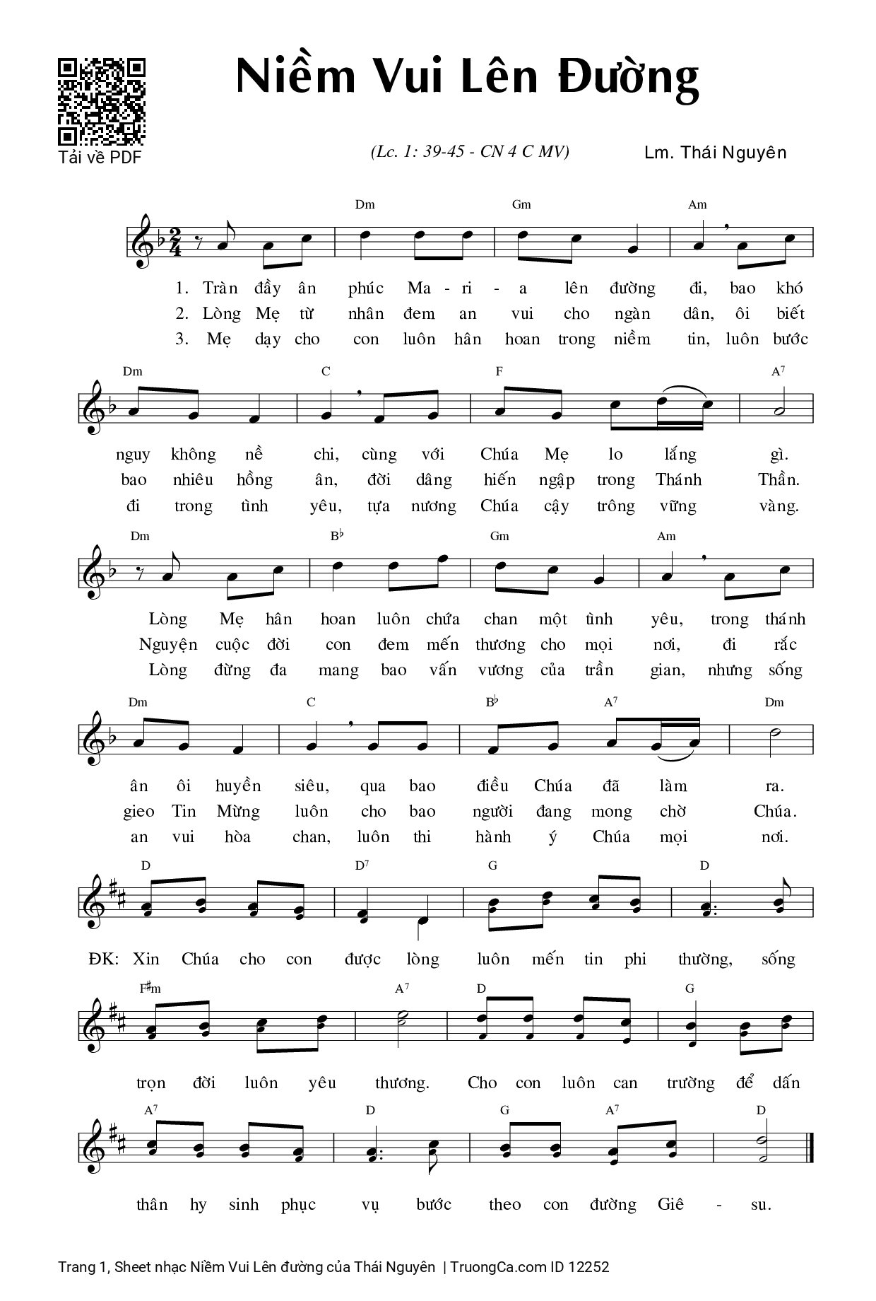 Page 1 of Sheet music PDF Niềm Vui Lên đường - Thái Nguyên