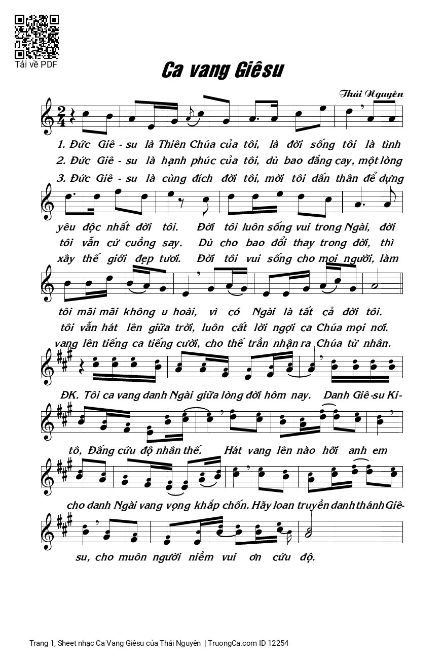 Sheet PDF of Ca Vang Giêsu - Thái Nguyên