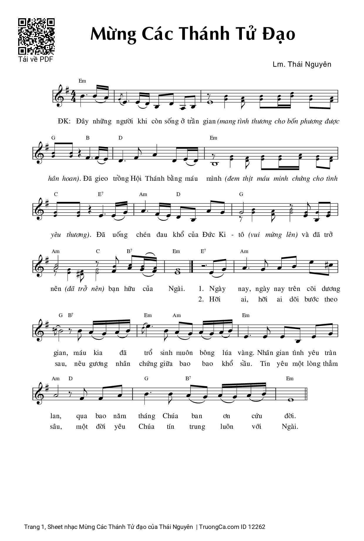 Sheet PDF of Mừng Các Thánh Tử đạo