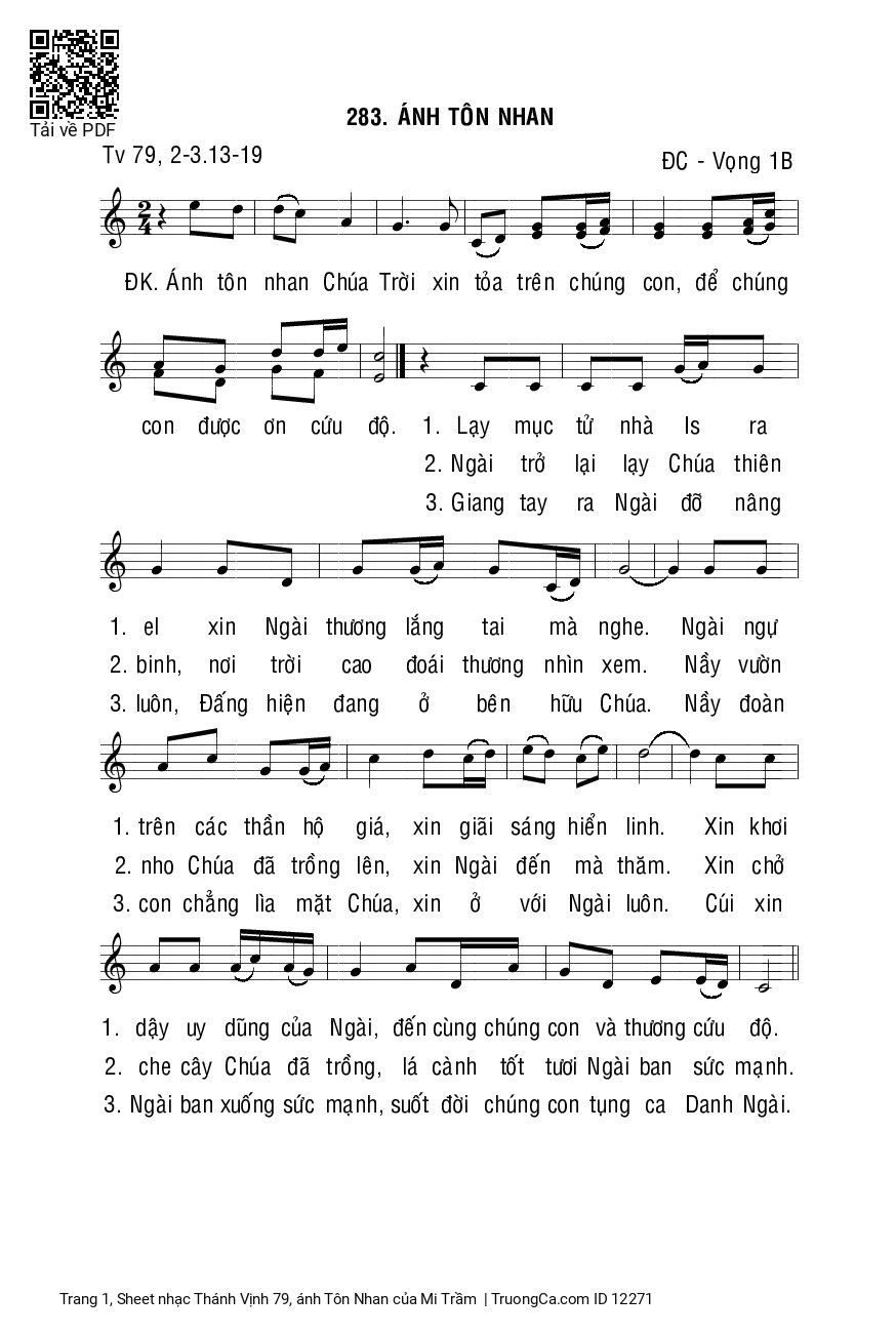 Sheet PDF of Thánh Vịnh 79, ánh Tôn Nhan