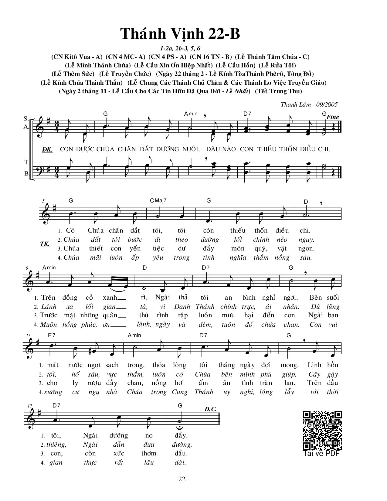 Sheet PDF of Thánh Vịnh 22, Lễ Chúa Kitô Vua - A