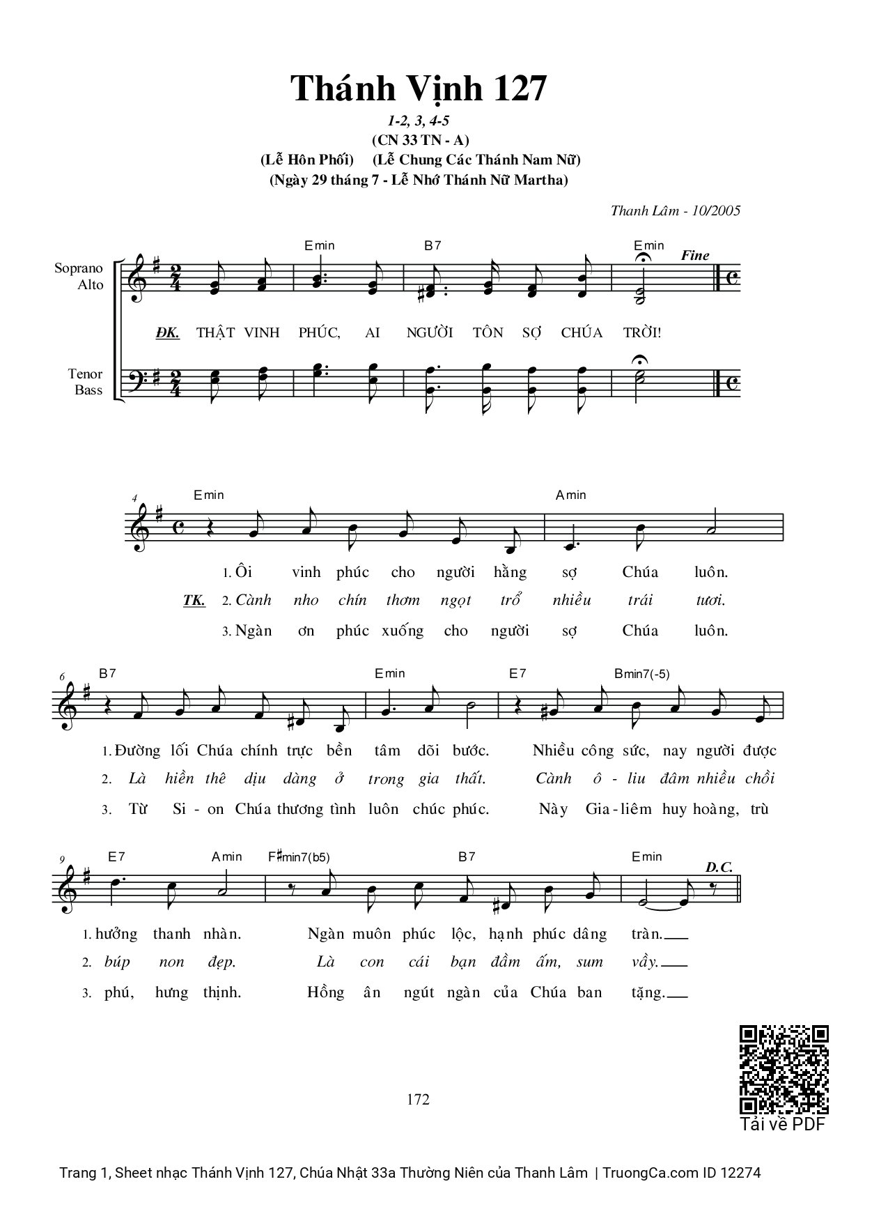 Sheet PDF of Thánh Vịnh 127, Chúa Nhật 33a Thường Niên