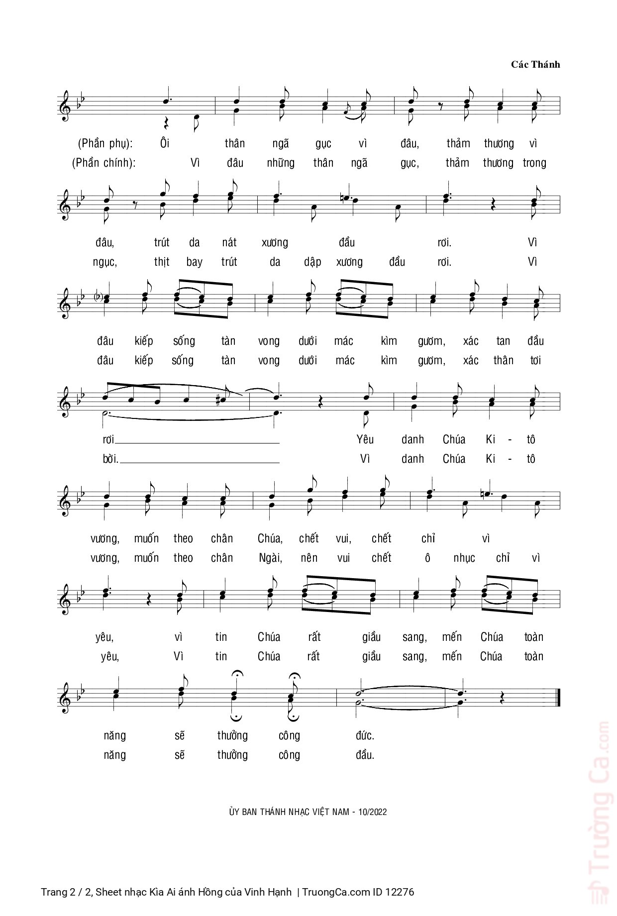 Page 2 of Sheet music PDF Kìa Ai ánh Hồng - Vinh Hạnh