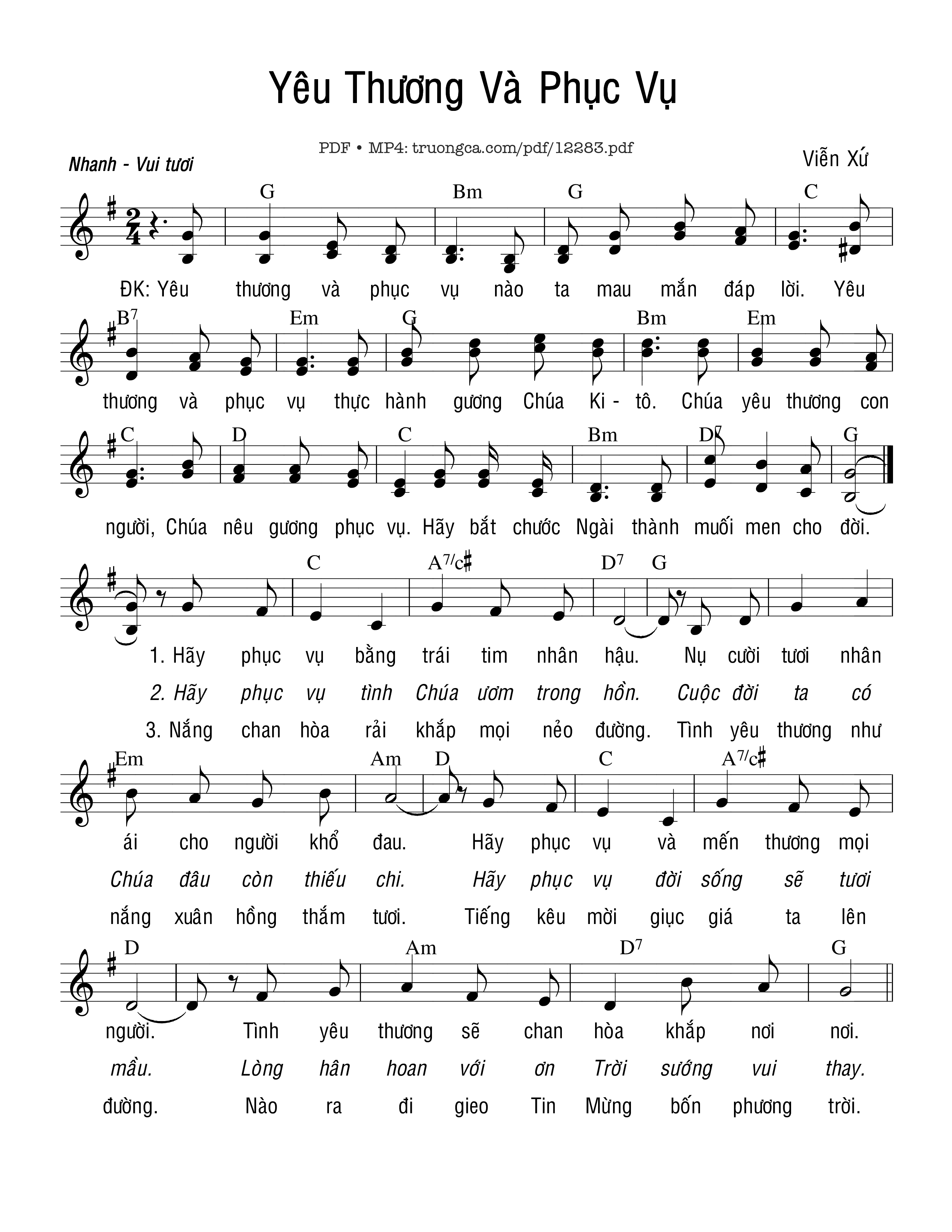 Sheet PDF of Yêu Thương Và Phục Vụ