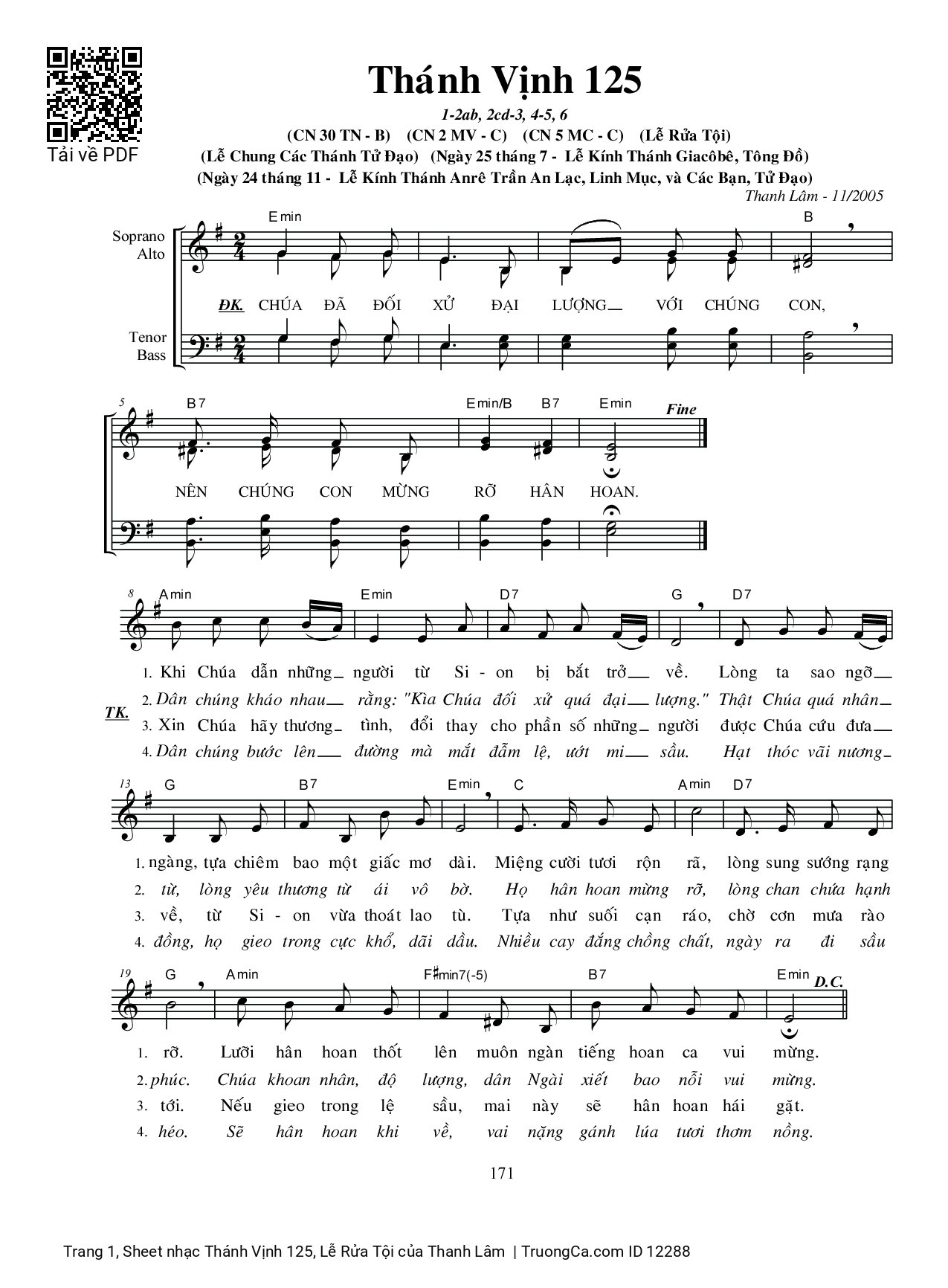 Sheet PDF of Thánh Vịnh 125, Lễ Rửa Tội