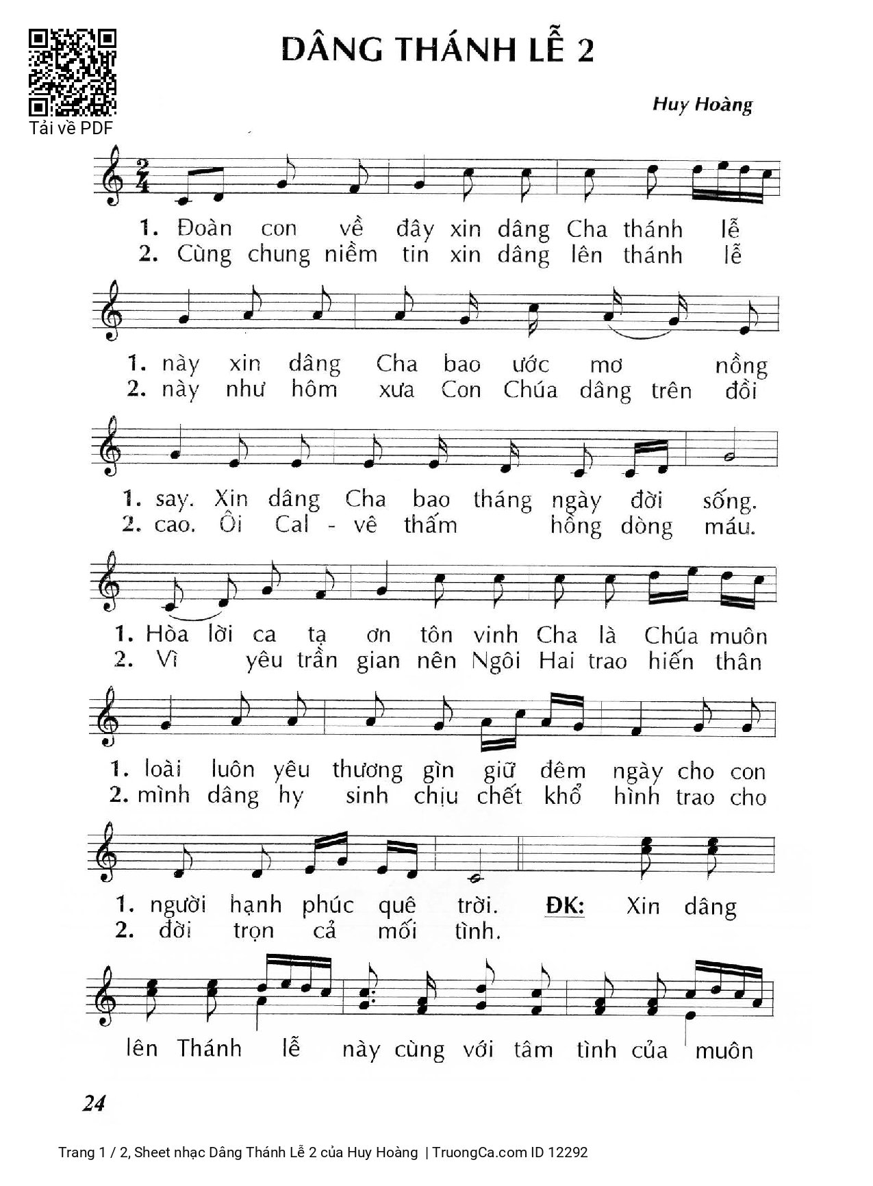 Sheet PDF of Dâng Thánh Lễ 2