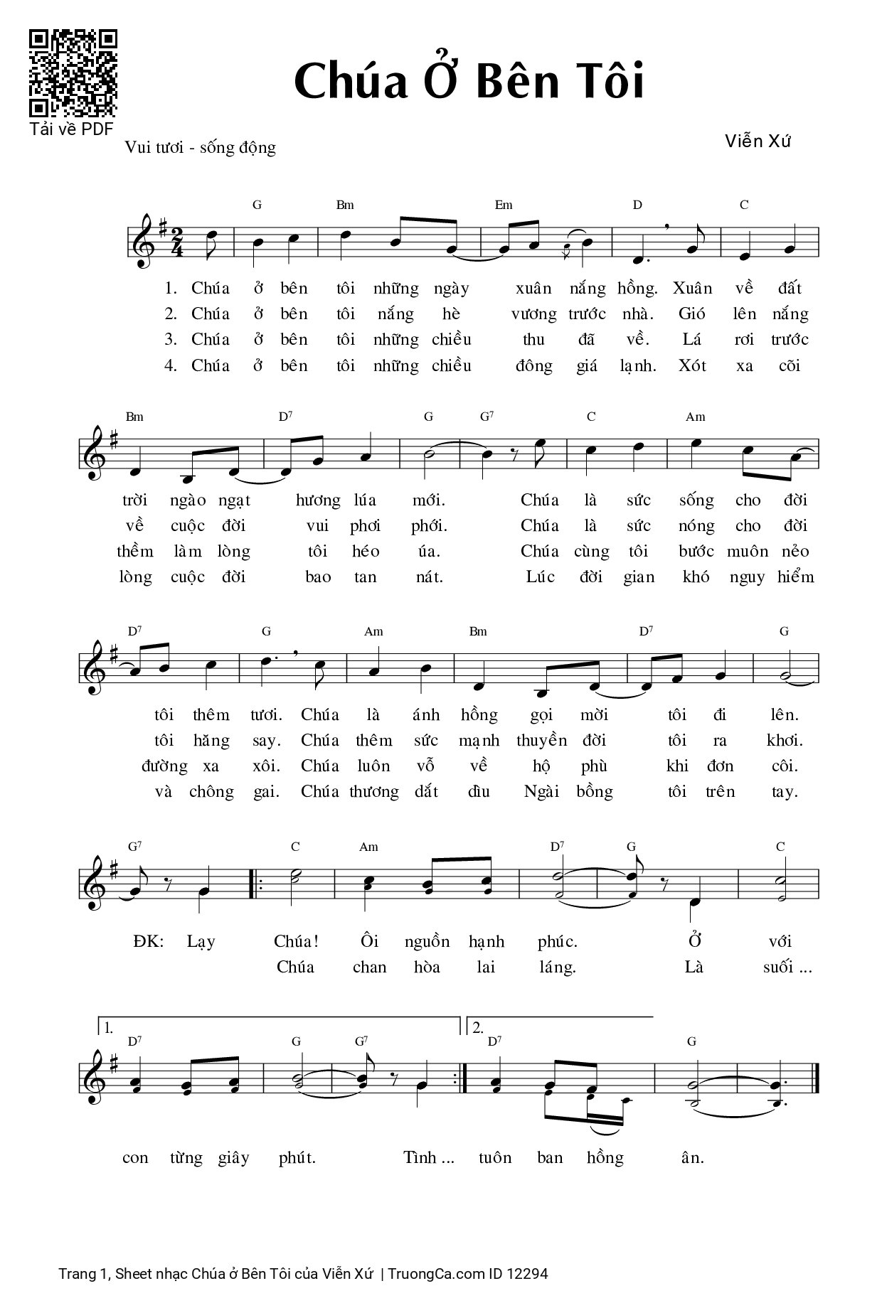 Page 1 of Sheet music PDF Chúa ở Bên Tôi - Viễn Xứ