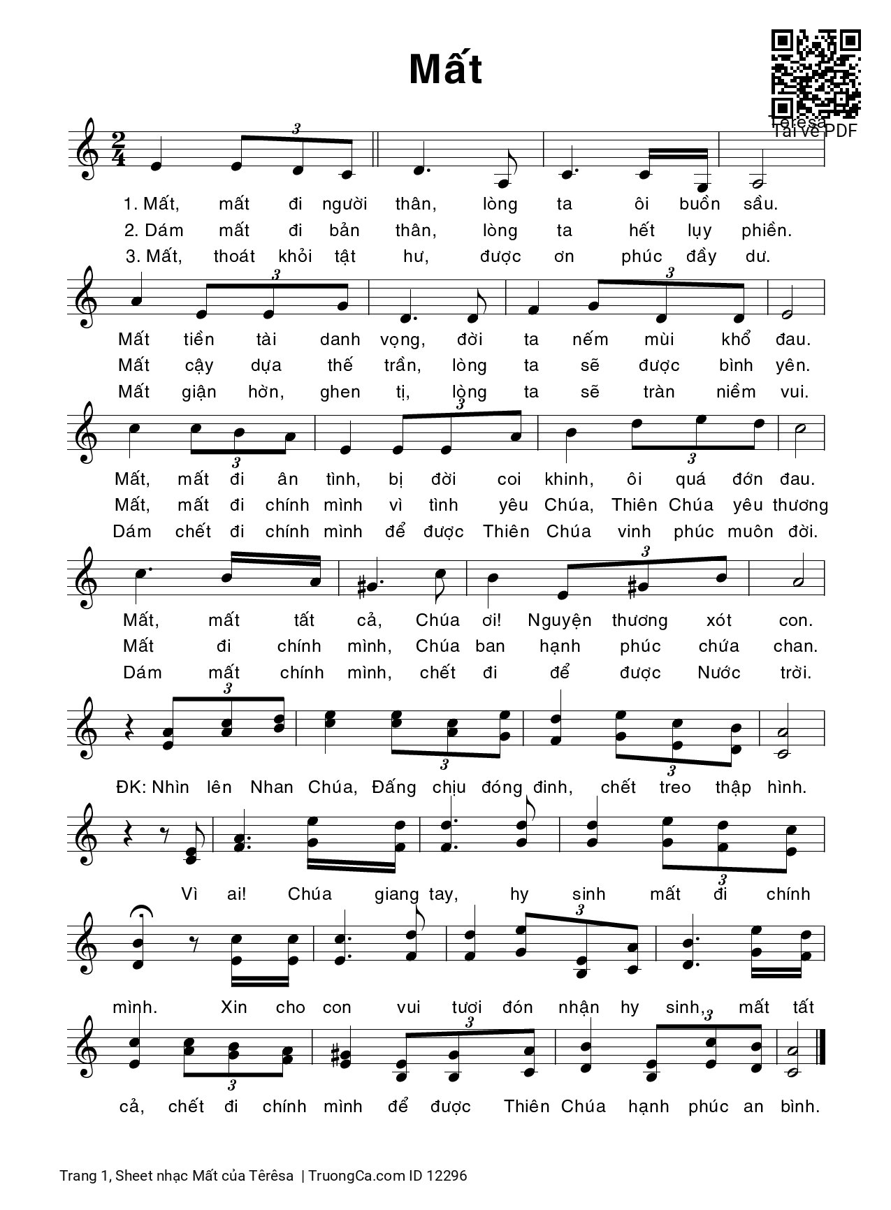 Page 1 of Sheet music PDF Mất - Têrêsa