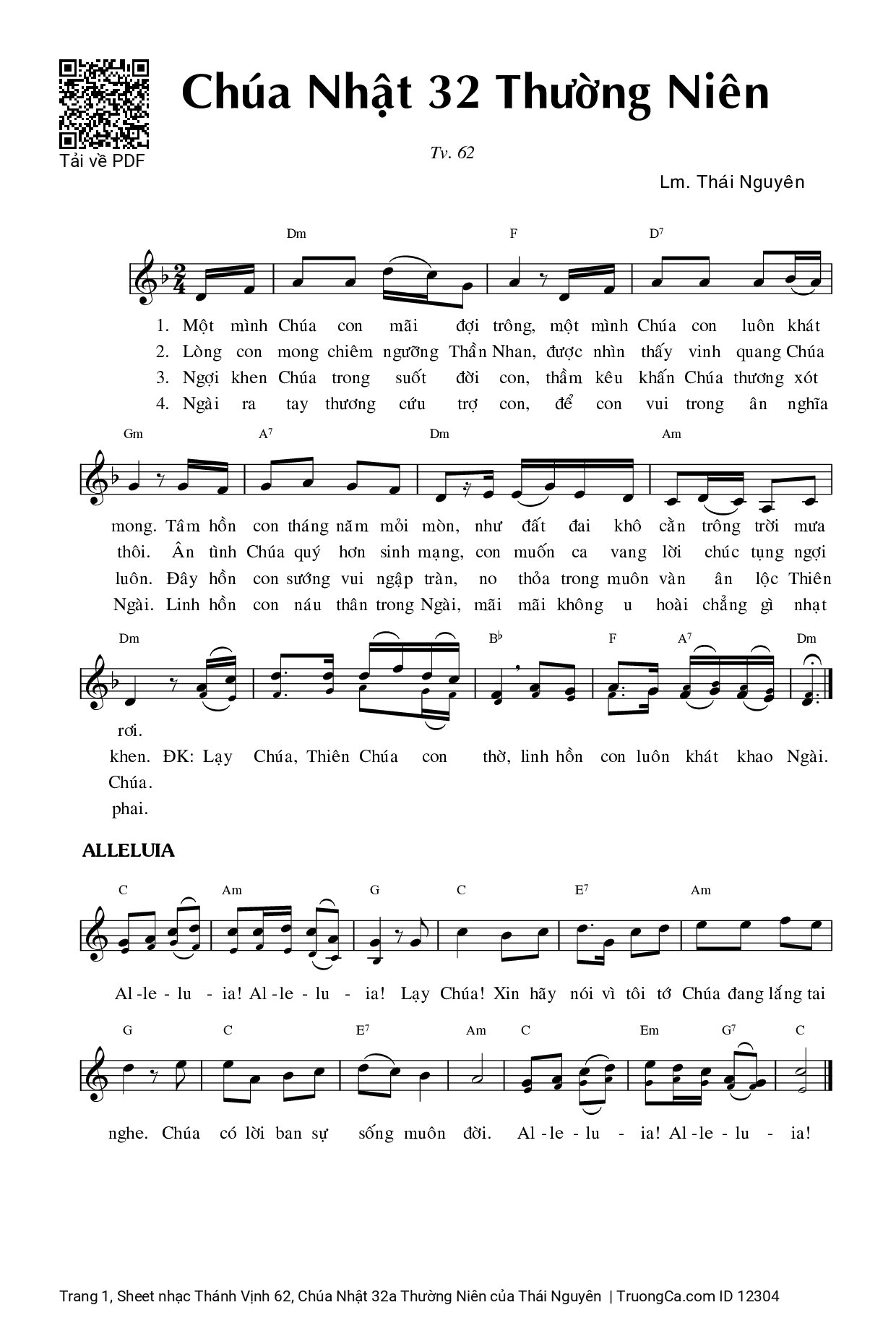 Sheet PDF of Thánh Vịnh 62, Chúa Nhật 32a Thường Niên